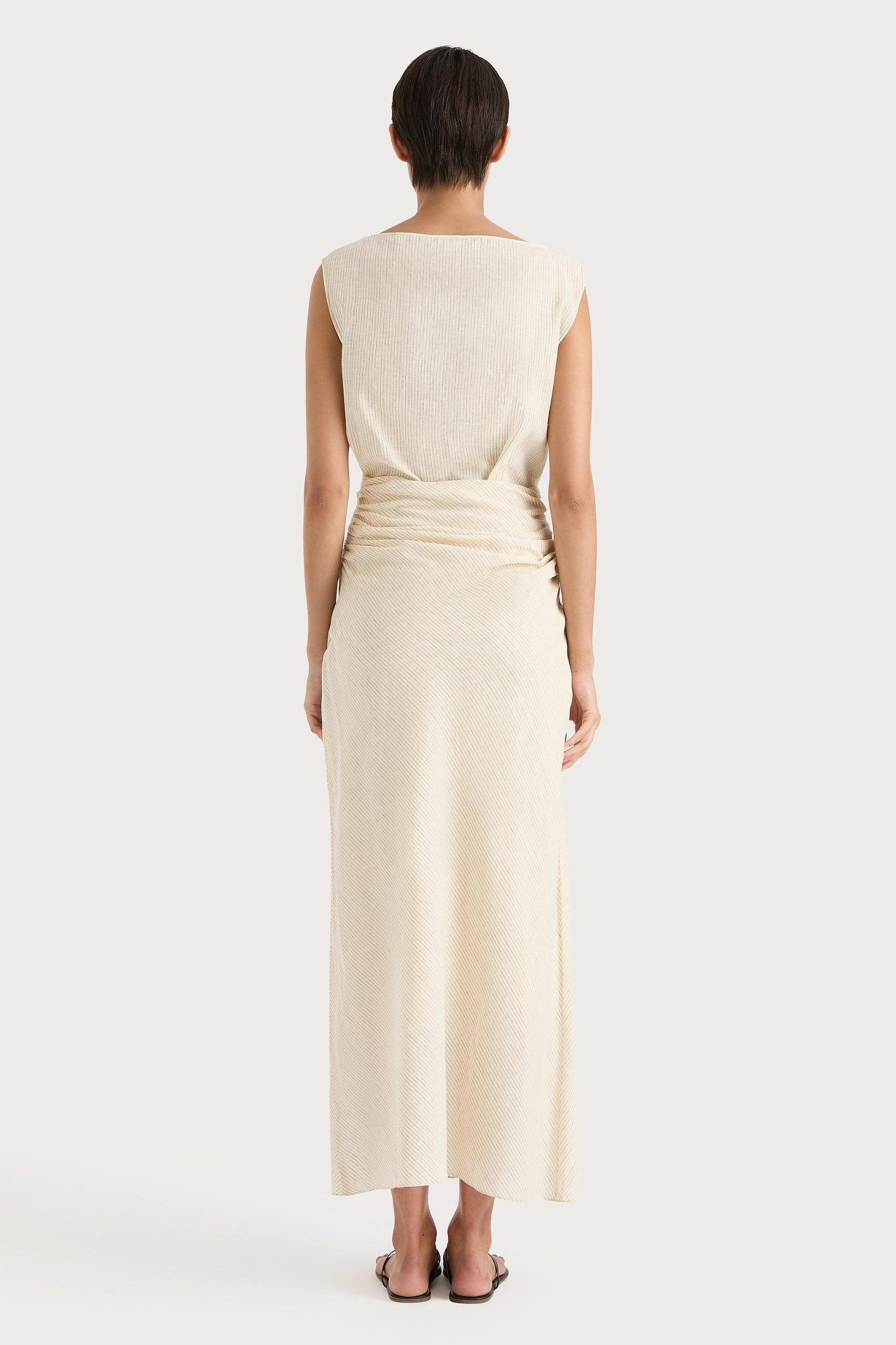 Aveline Dress Beige Pinstripe - Final Sale Product Image