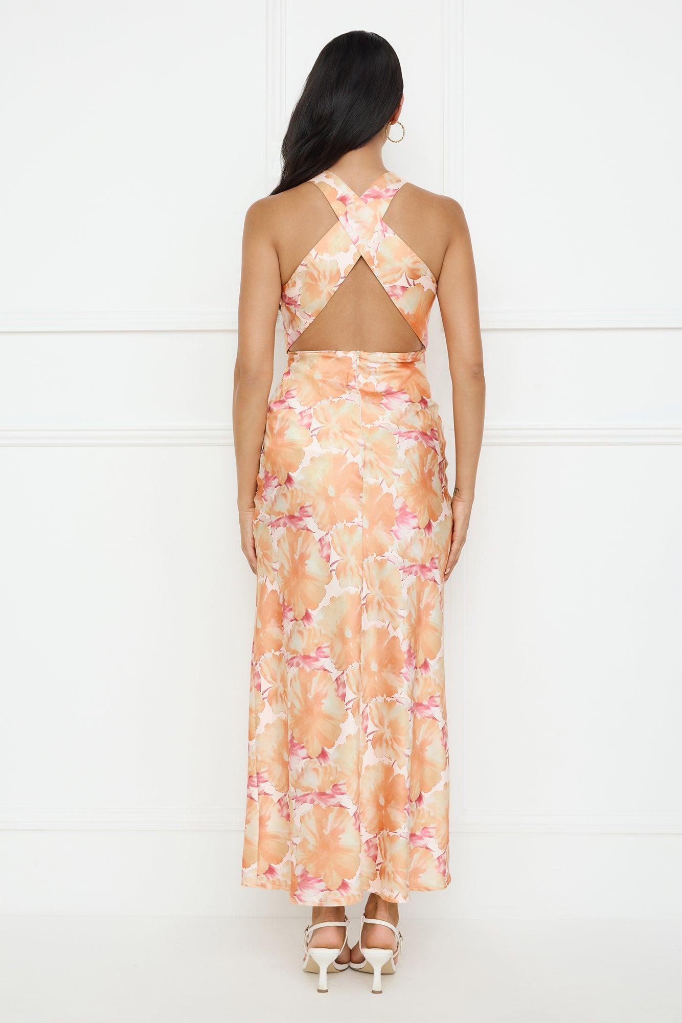 Ocean Spark Satin Maxi Dress Orange Product Image