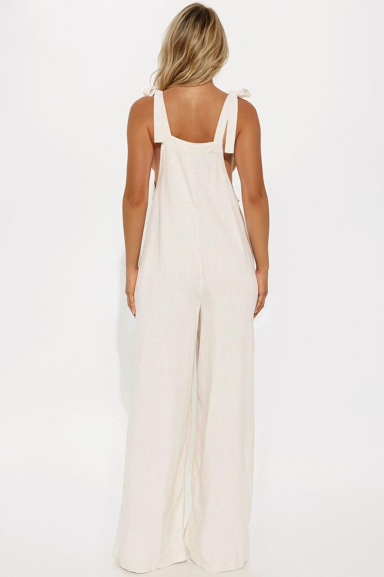 Brenda Wide Leg Jumpsuit - Oatmeal Product Image