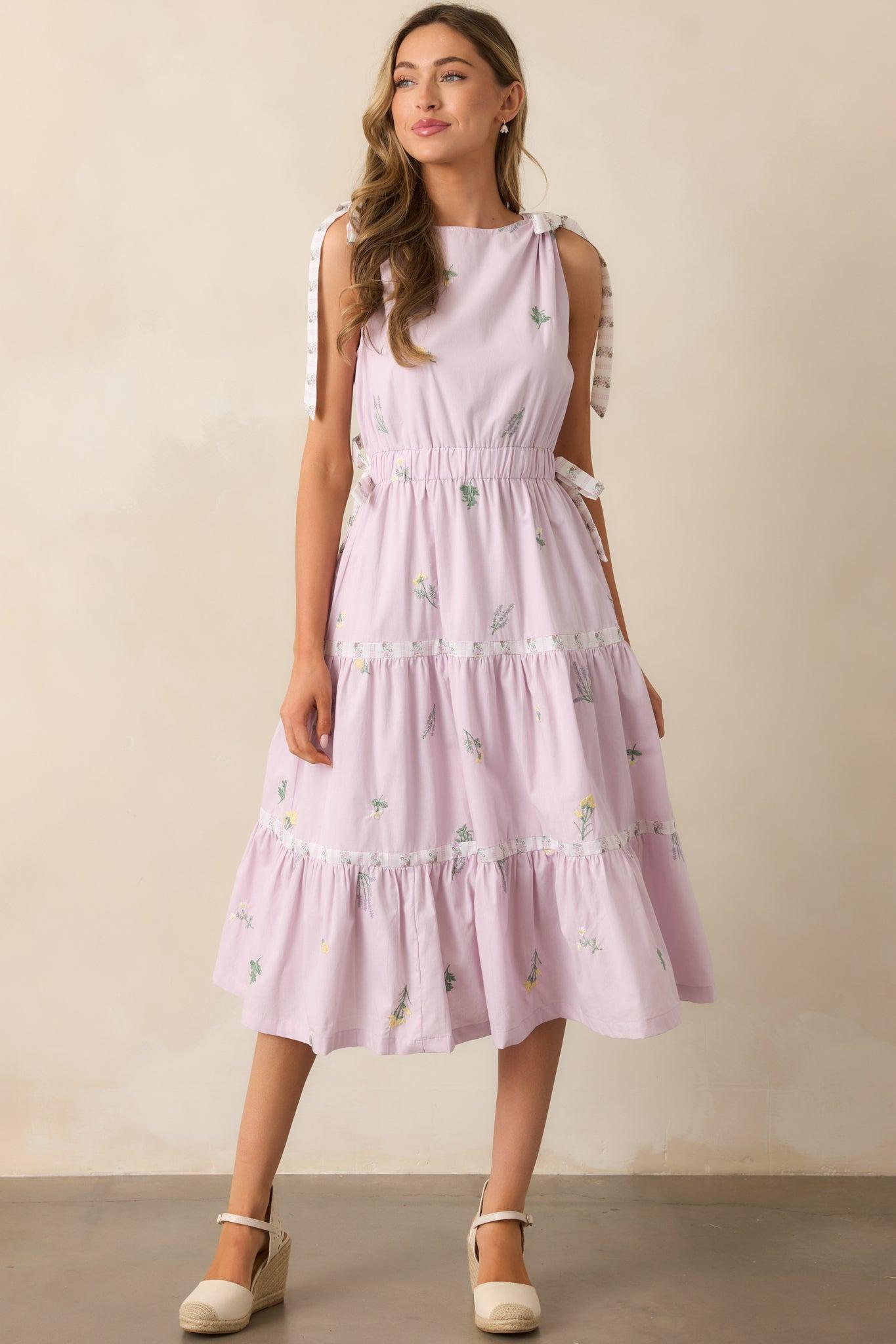 Morning Market Cotton Lavender Floral Midi Dress Product Image
