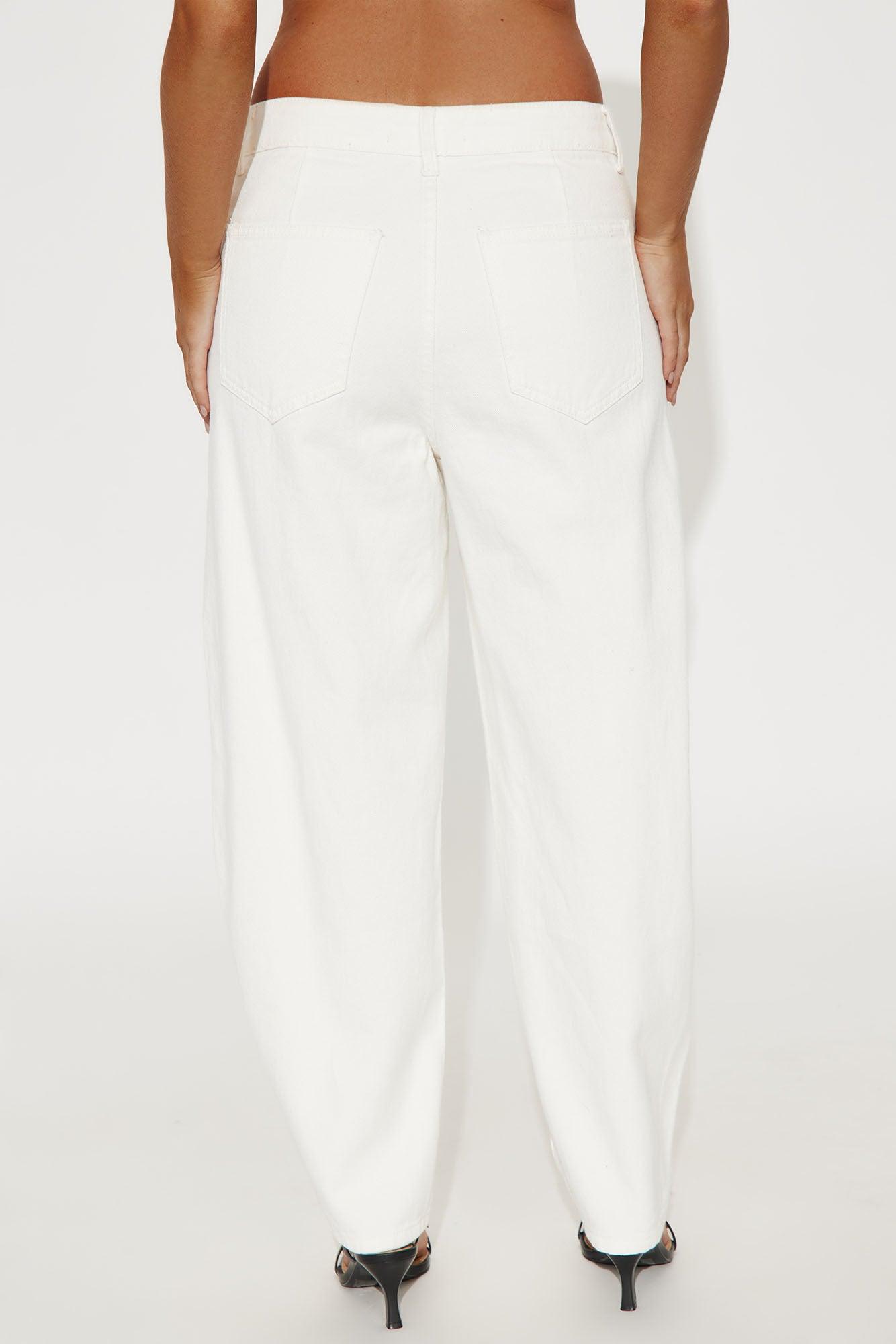 Horseshoe High Rise Wide Leg Twill Barrel Pant - White Product Image