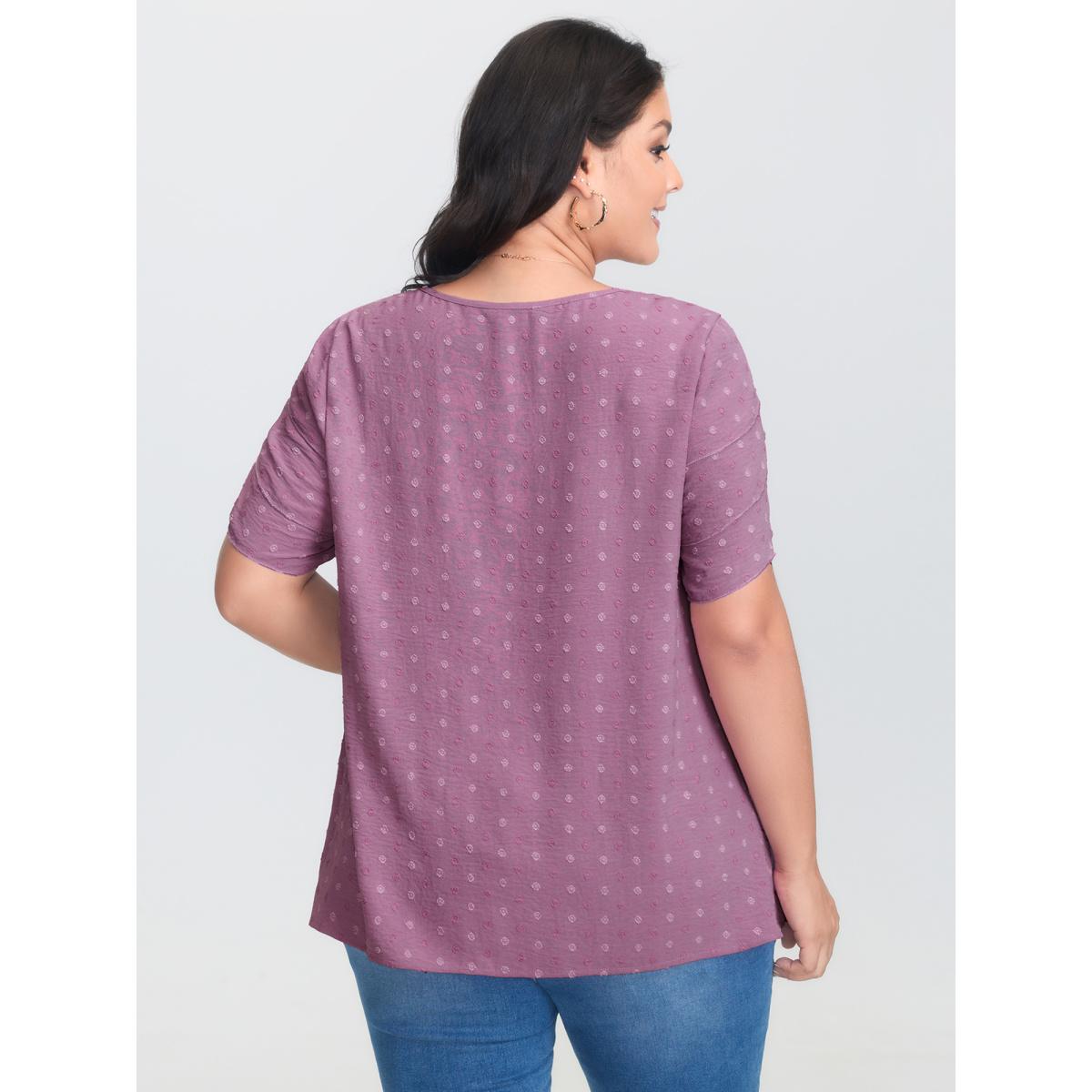Plus Size Lilac Textured Color Contrast Petal Sleeve Blouse Women Timeless Short sleeve Round Neck Elegant Blouses BloomChic 18-20/2X Product Image