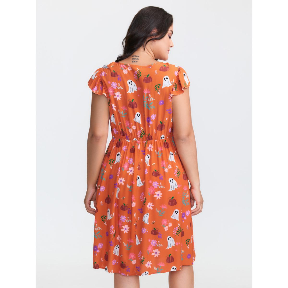 Plus Size Ghost Party Rayon Pockets Midi Dress OrangeRed Women Playful Round Neck Cap Sleeve Curvy BloomChic 10/M Product Image