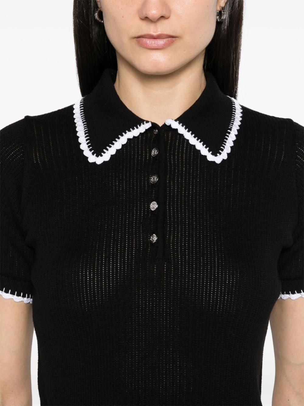 crochet-trim knitted polo top Product Image