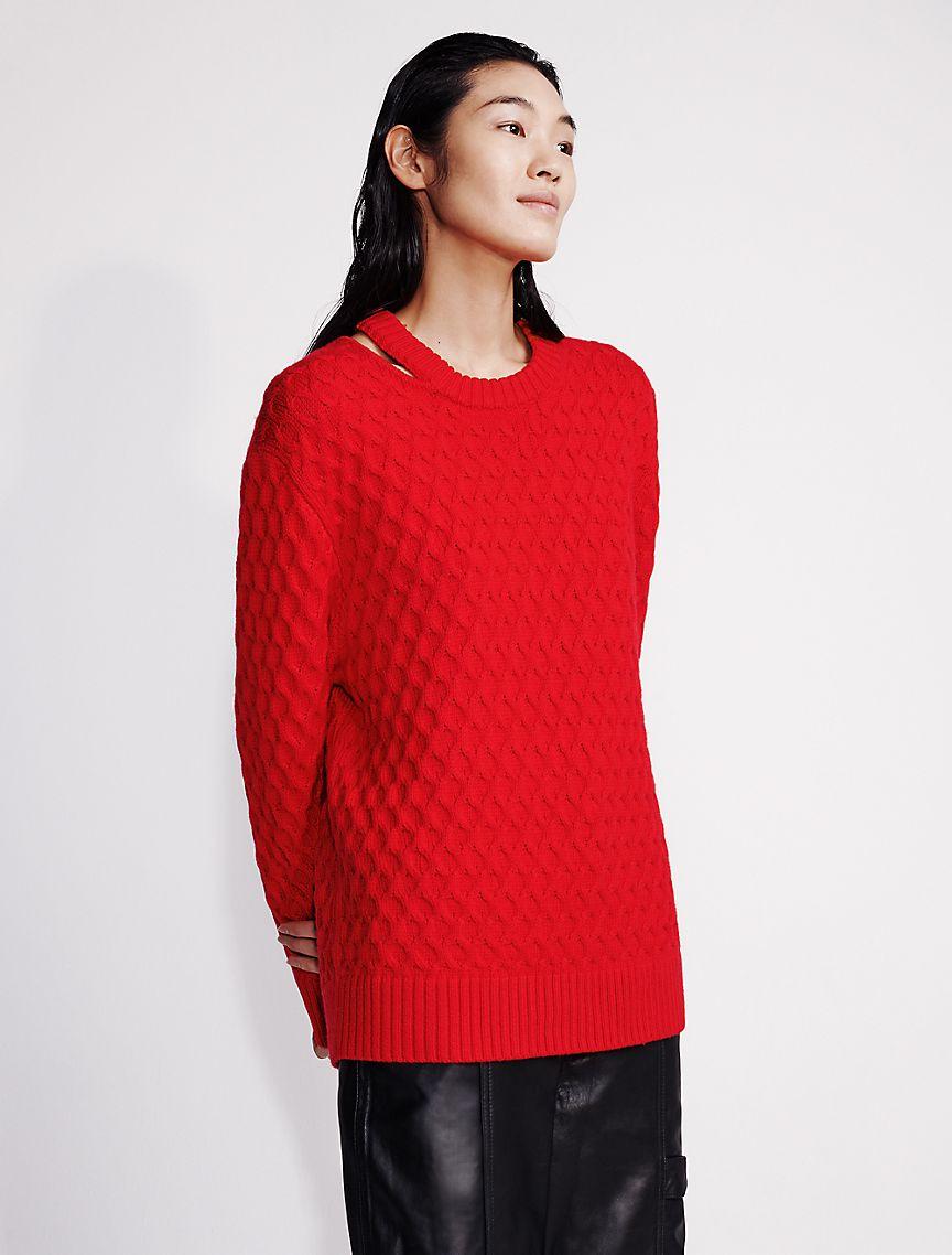 Merino Wool Cable Knit Relaxed Crewneck Sweater Product Image