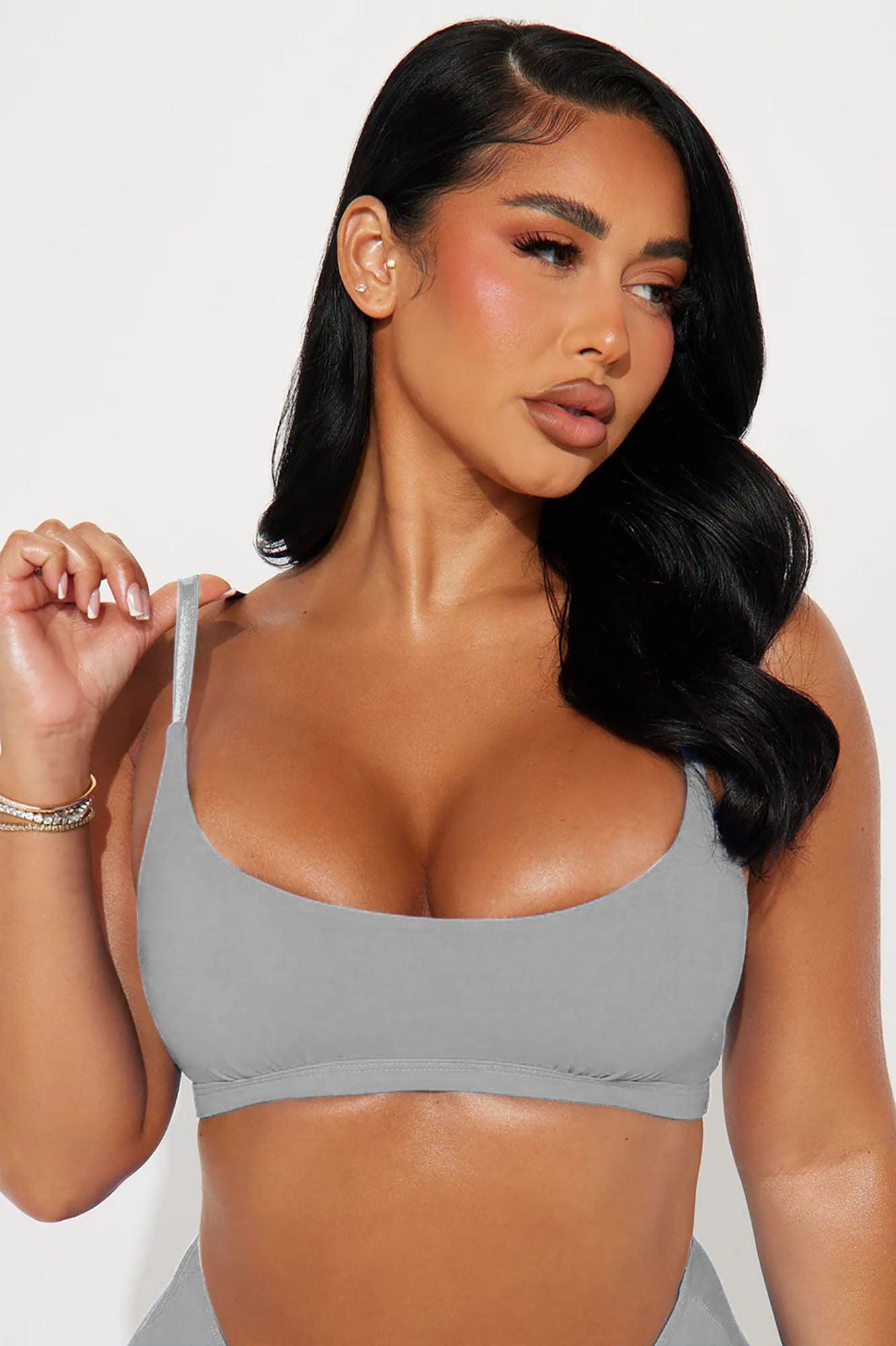 Nova Cotton Scoop Neck Bralette - Heather Grey Product Image