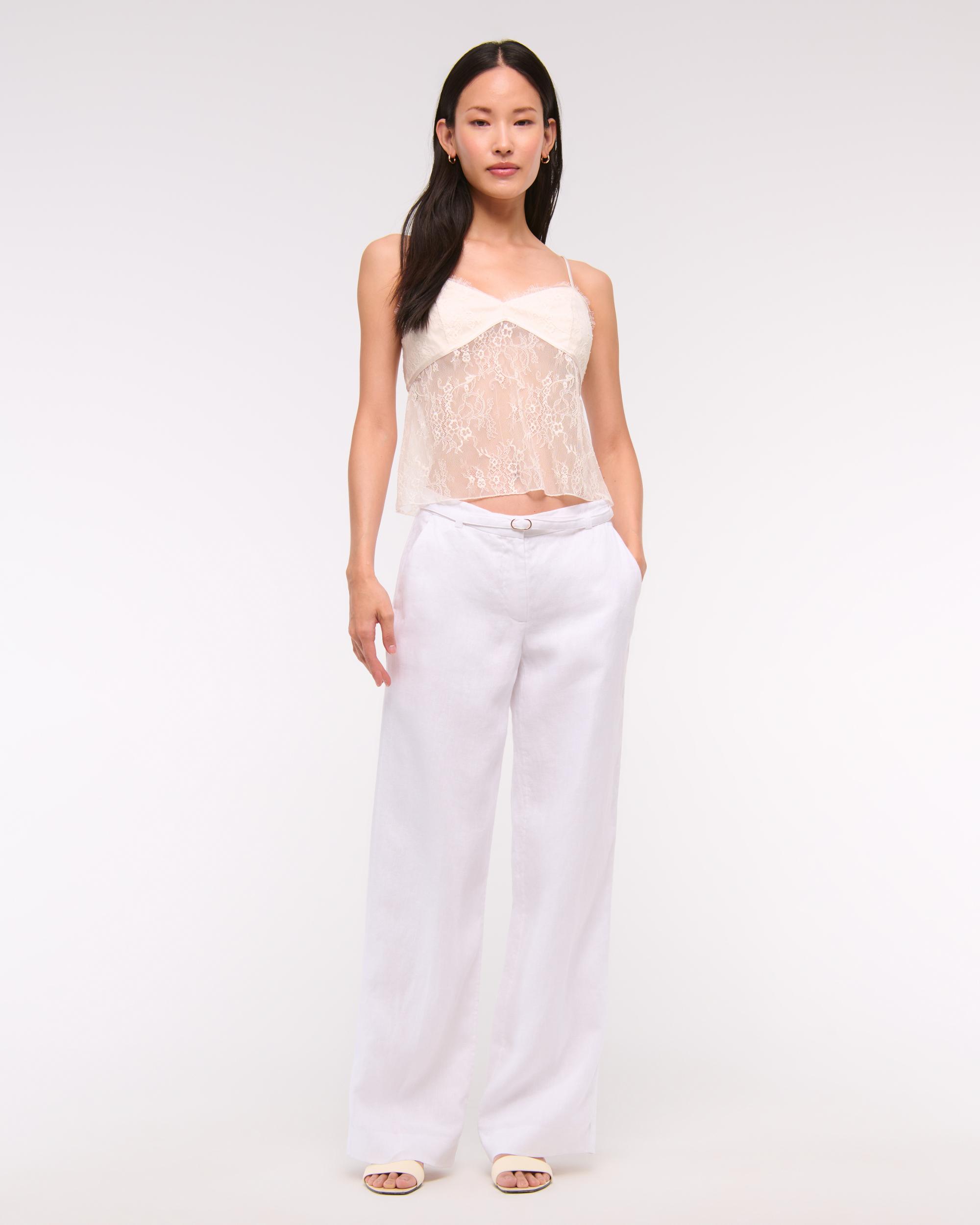 Premium Linen Belted Wide Leg Pant Product Image