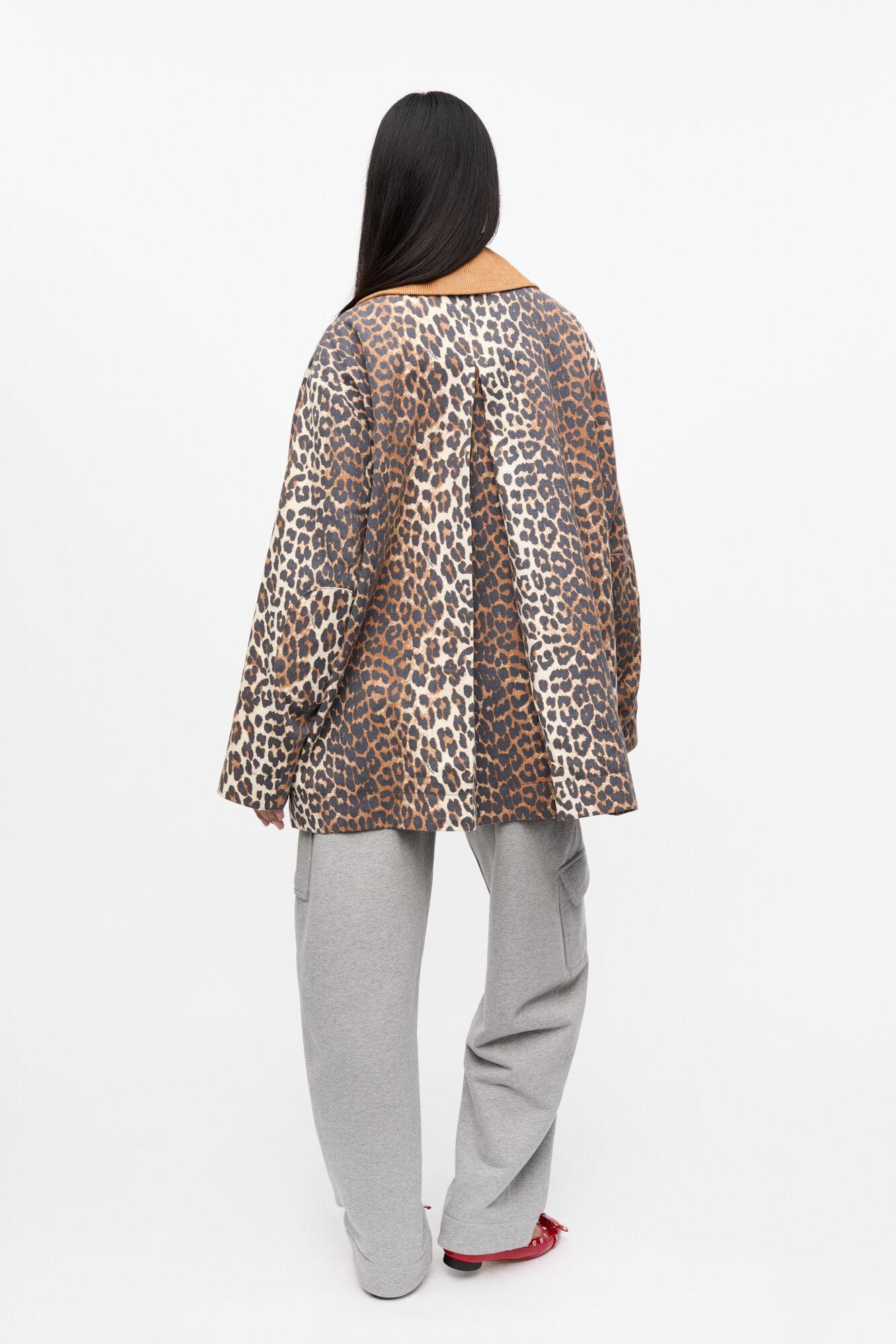 Leopard Printed Canvas Midi Jacket Product Image