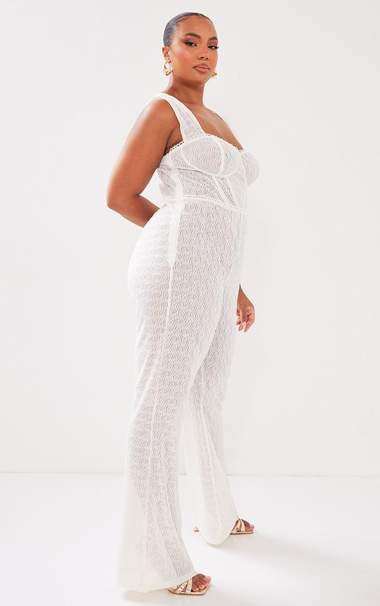 Plus Cream Textured Corset Jumpsuit Product Image