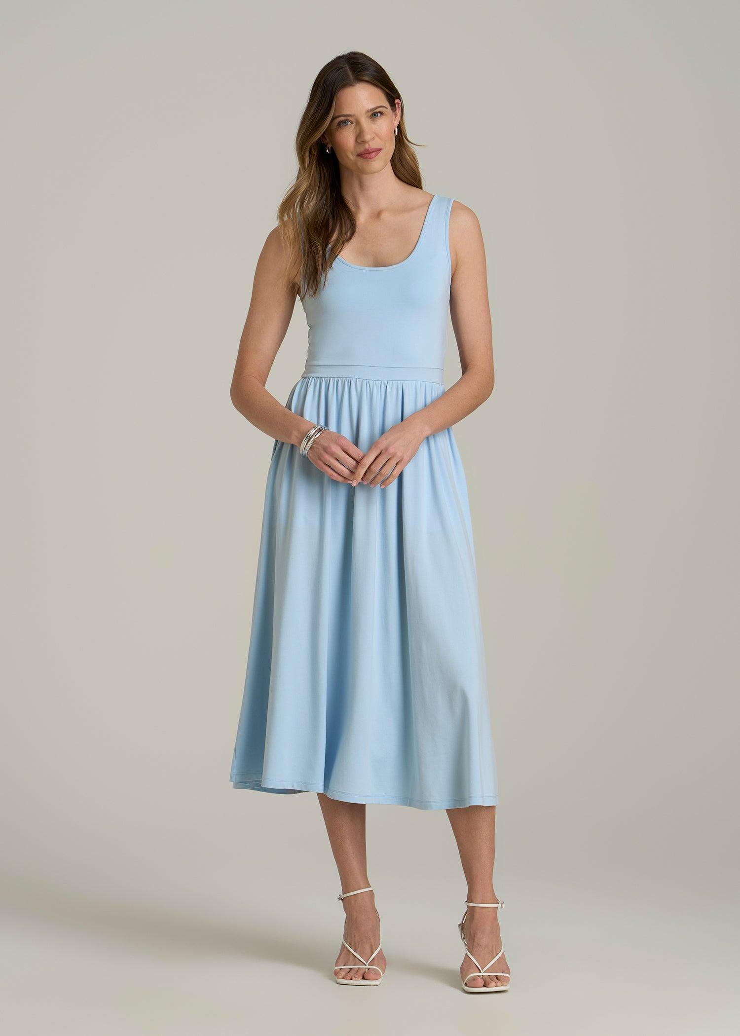 Jersey Tank Dress with Pockets for Tall Women in Ice Blue Female Product Image