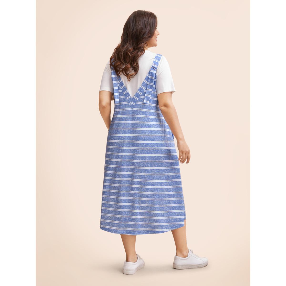 Plus Size U Neck Striped Adjustable Straps Dress Stone Women Casual Non U-neck Sleeveless Curvy BloomChic 12/L Product Image