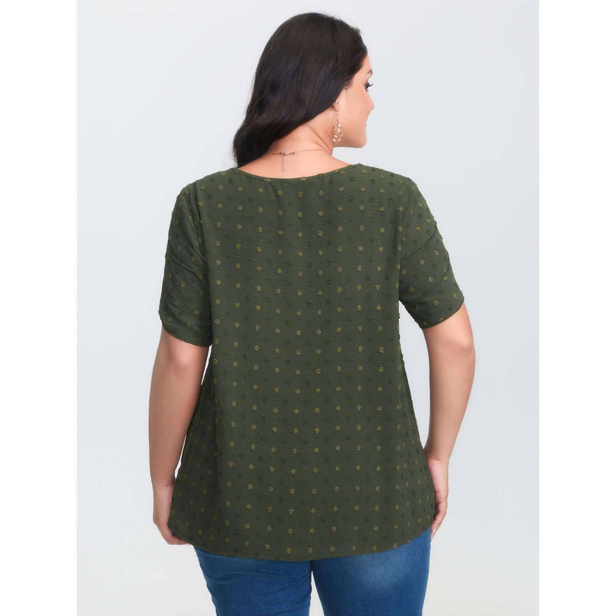 Plus Size ArmyGreen Textured Color Contrast Petal Sleeve Blouse Women Timeless Short sleeve Round Neck Elegant Blouses BloomChic 22-24/3X Product Image