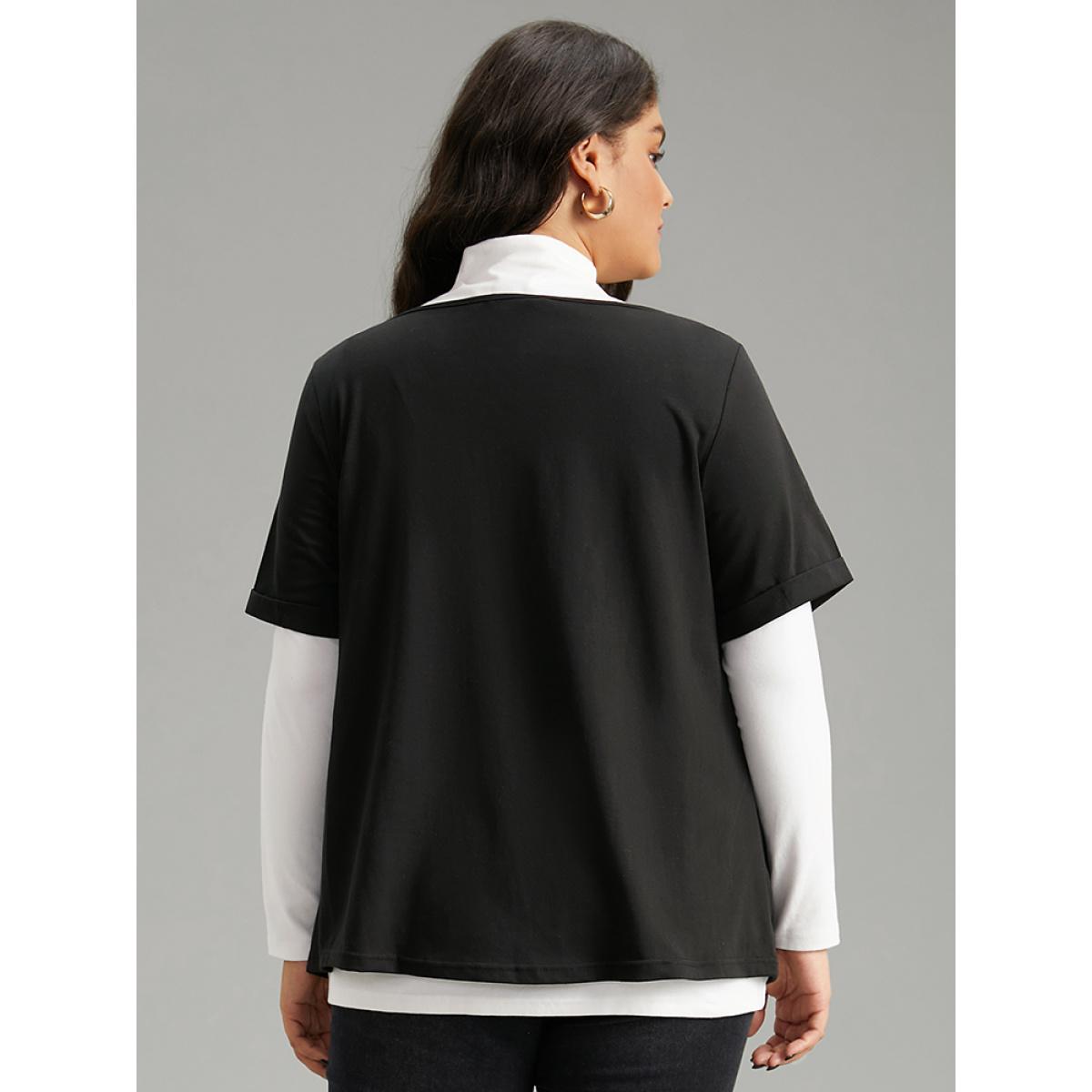 Plus Size Halloween Solid Distressed T-shirt Black Women Casual Plain Plain Keyhole Cut-Out Festival-Halloween T-shirts BloomChic 26/4X Product Image