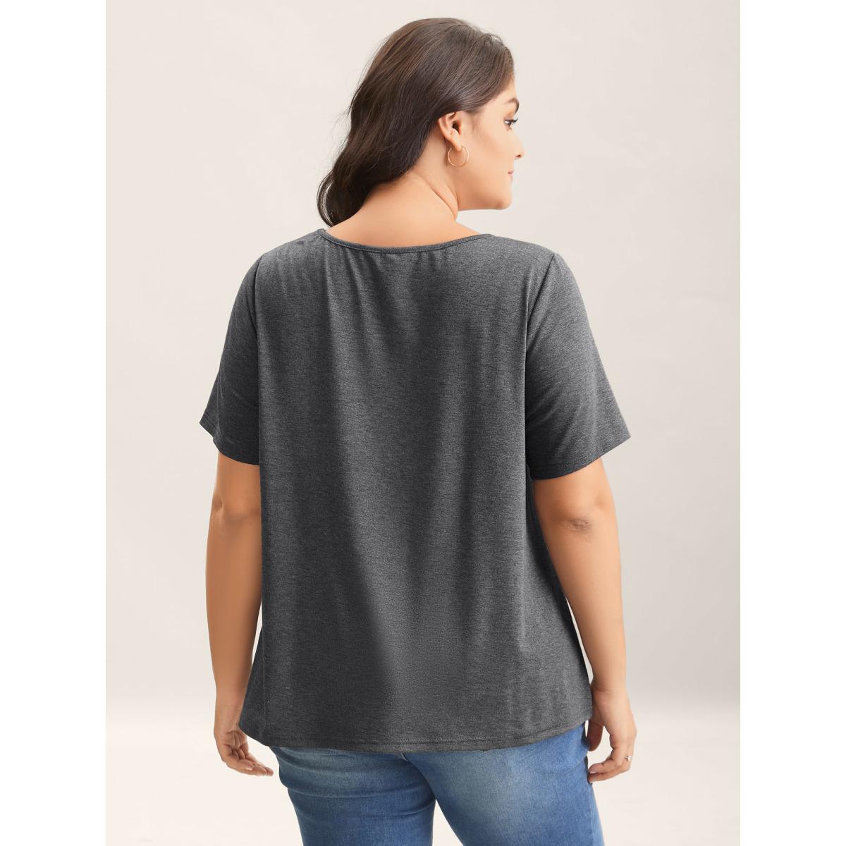 Plus Size Supersoft Cinched Neck Plain T-Shirt DimGray Women Leisure Twist Asymmetrical Neck Casual T-shirts BloomChic 14-16/1X Product Image