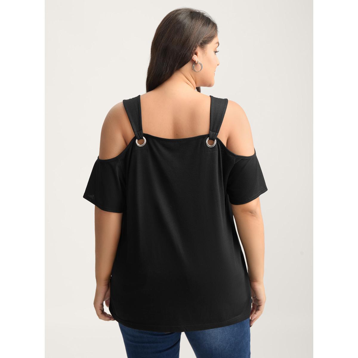 Plus Size Off-Shoulder Loop Detail T-Shirt Black Women Timeless Non Heart neckline Elegant T-shirts BloomChic 26/4X Product Image