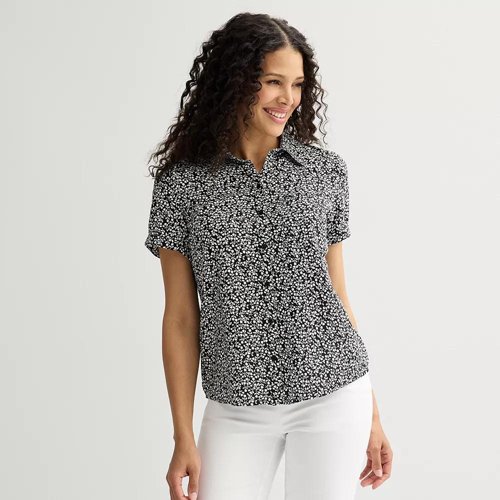 Women's Croft & Barrow® Camp Shirt, Size: Large, White Tiny Blooms Product Image
