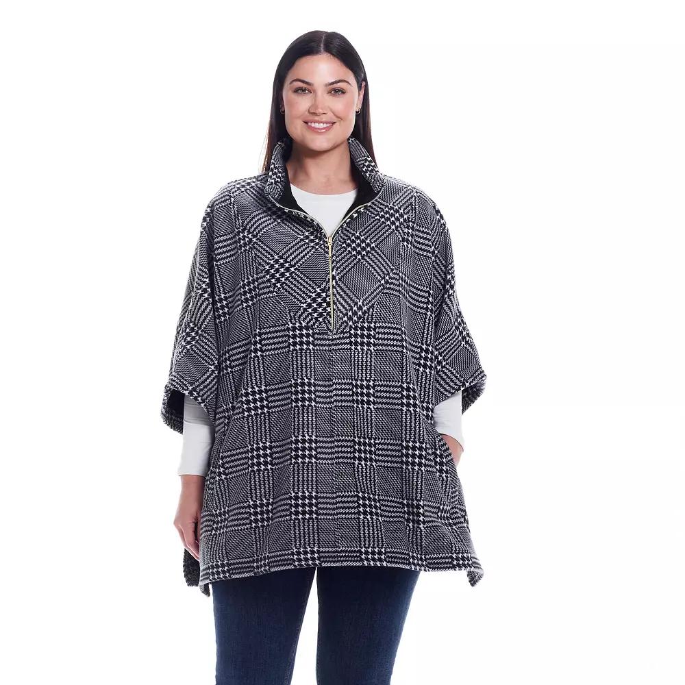 Women's Weathercast Zip Fleece Poncho, Black White Product Image