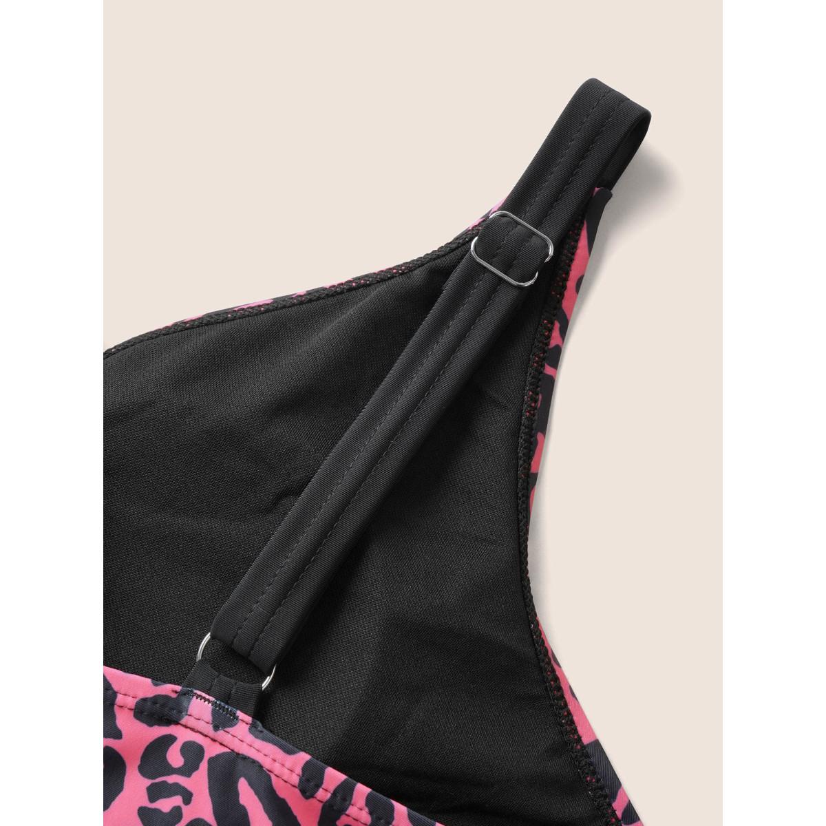 Plus Size Leopard Print Patchwork Tie Knot Swim Dress Women's Swimwear Leopard Beach Bodycon Overlap Collar High stretch Curve Swim Dresses BloomChic 14-16/1X Product Image