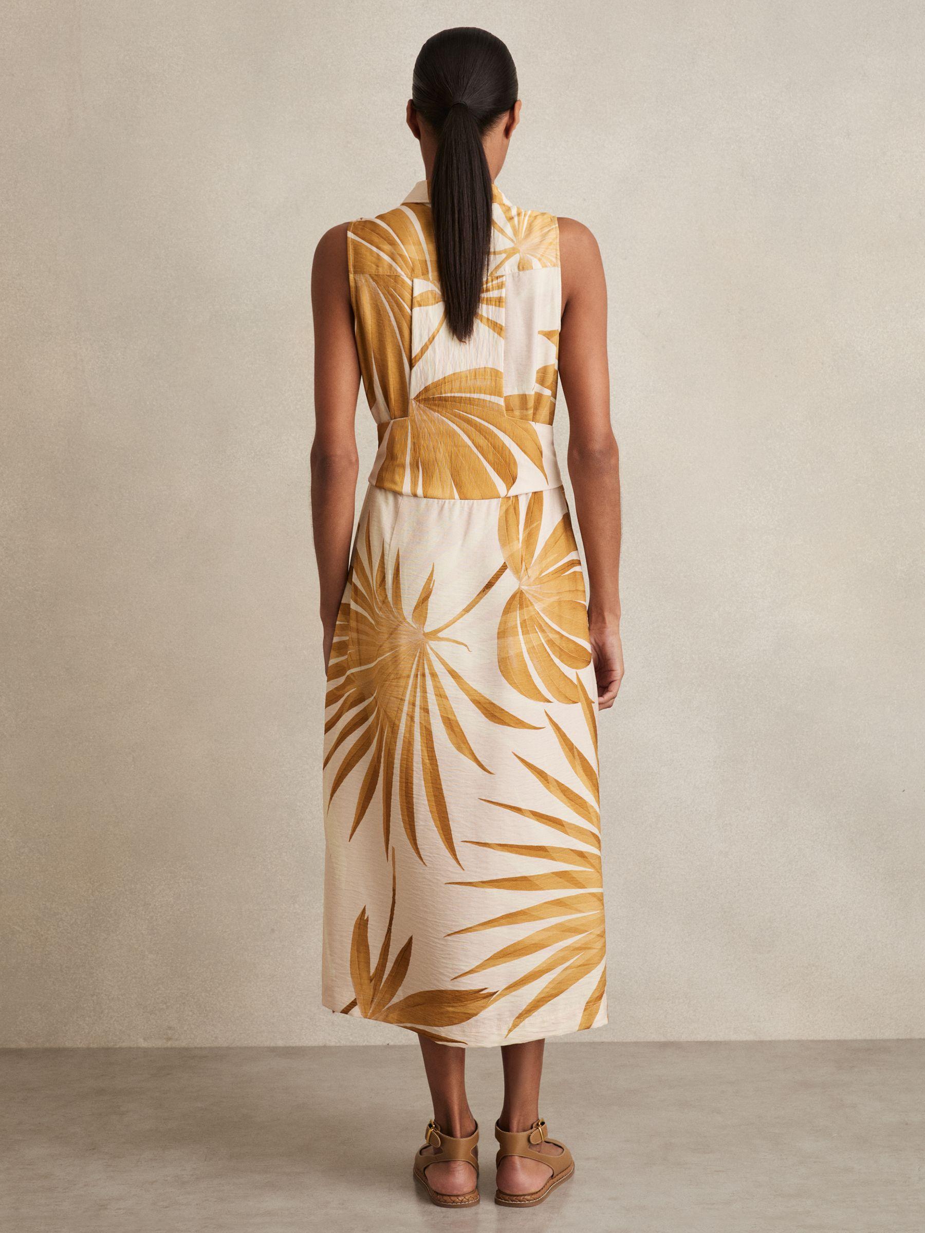 Petite Cotton Craft-Stitch Shirred Midi Dress in Khaki Product Image