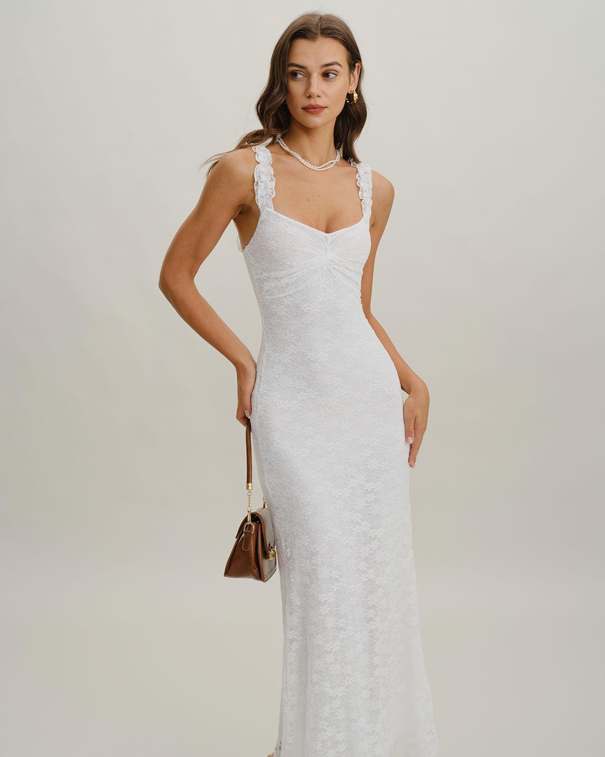 White Lace Bodycon Slip Maxi Dress Product Image