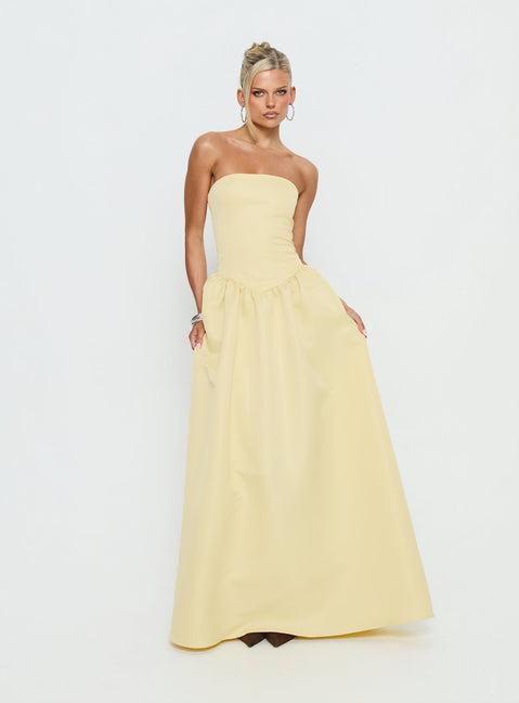 Soft Bloom Drop Waist Strapless Maxi Dress Yellow Product Image