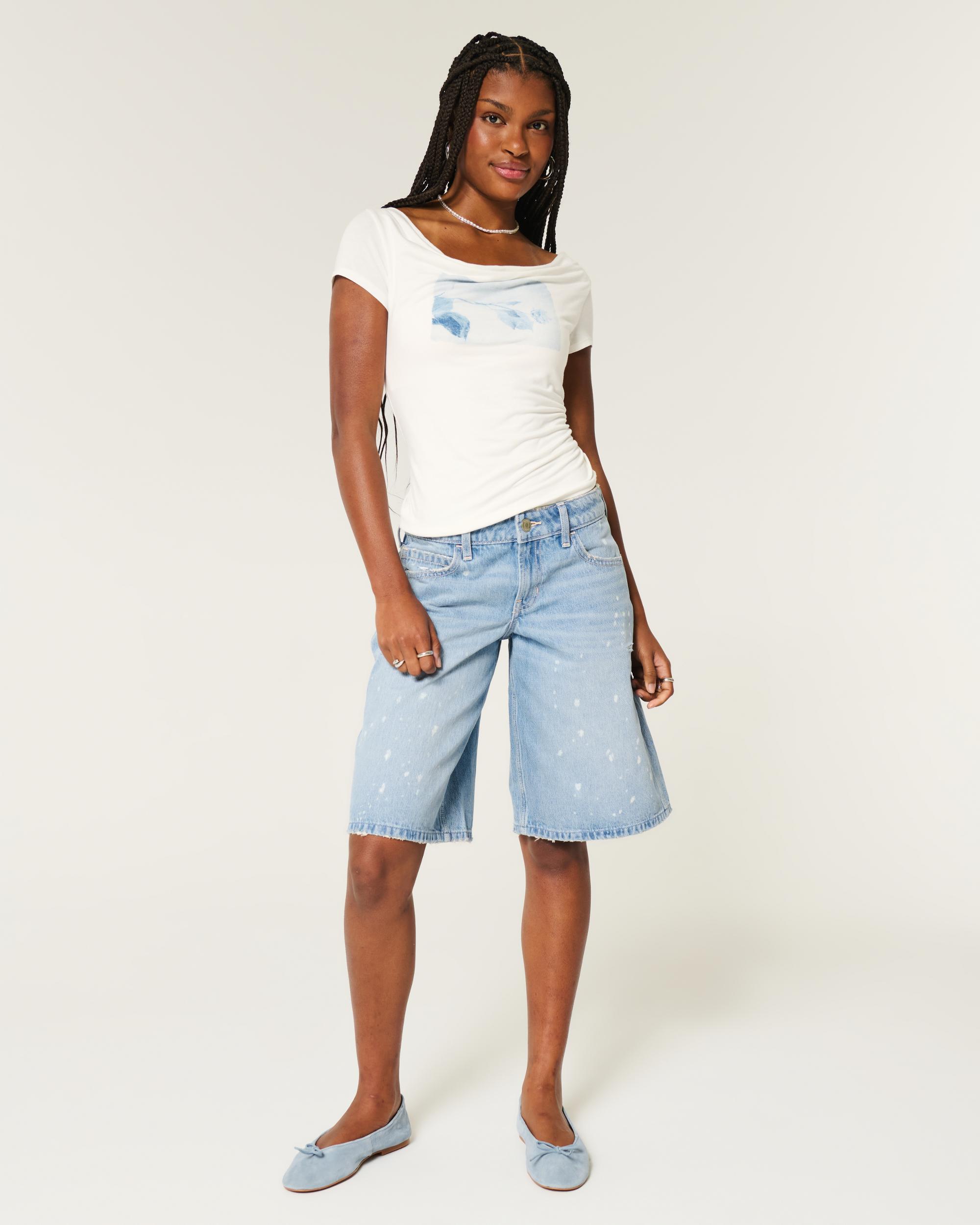 Low-Rise Distressed Super Baggy Jort Product Image