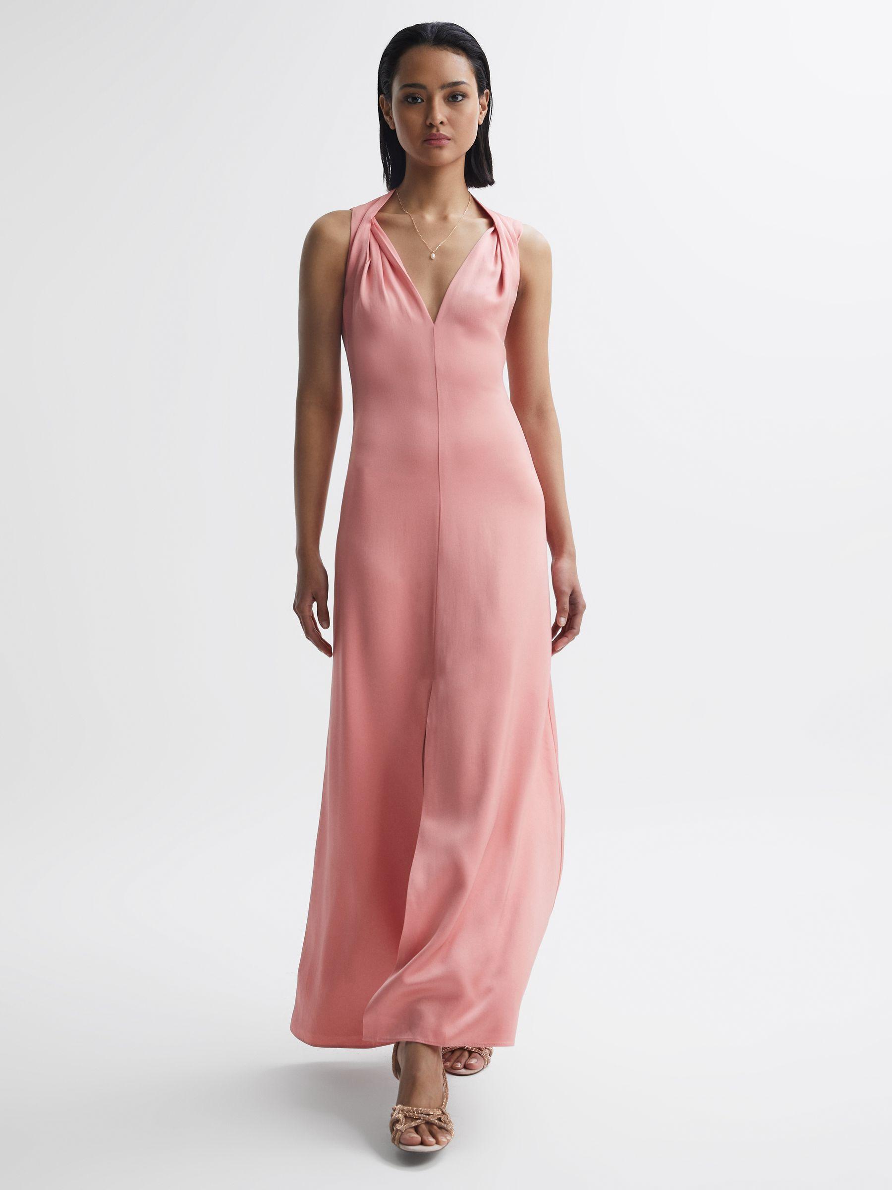 Bridesmaid Twist Detail Midi Dress in Coral Product Image