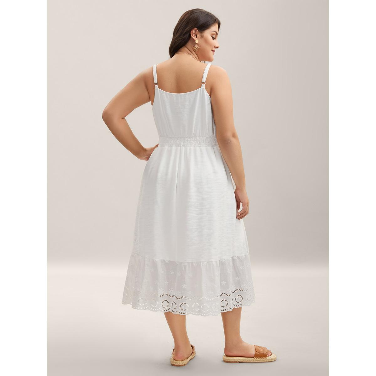 Plus Size Embroidered Shirred Waist Adjustable Midi Dress Originalwhite Women Square Neck Sleeveless Curvy BloomChic 22-24/3X Product Image