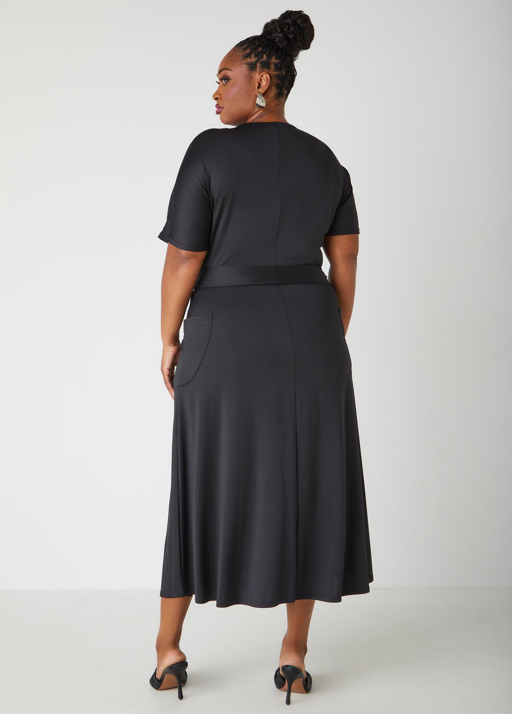 Plus Size Belted Faux Wrap Midi Dress Ashley Stewart Product Image