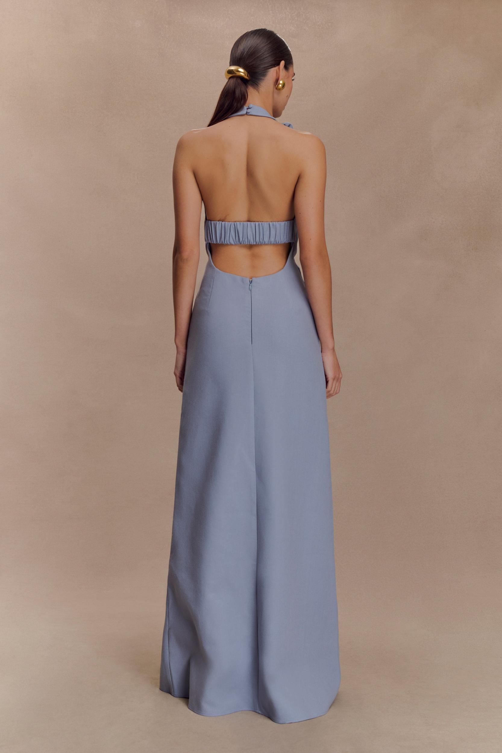 Carolyn Linen Bubble Maxi Dress - Misty Blue Product Image