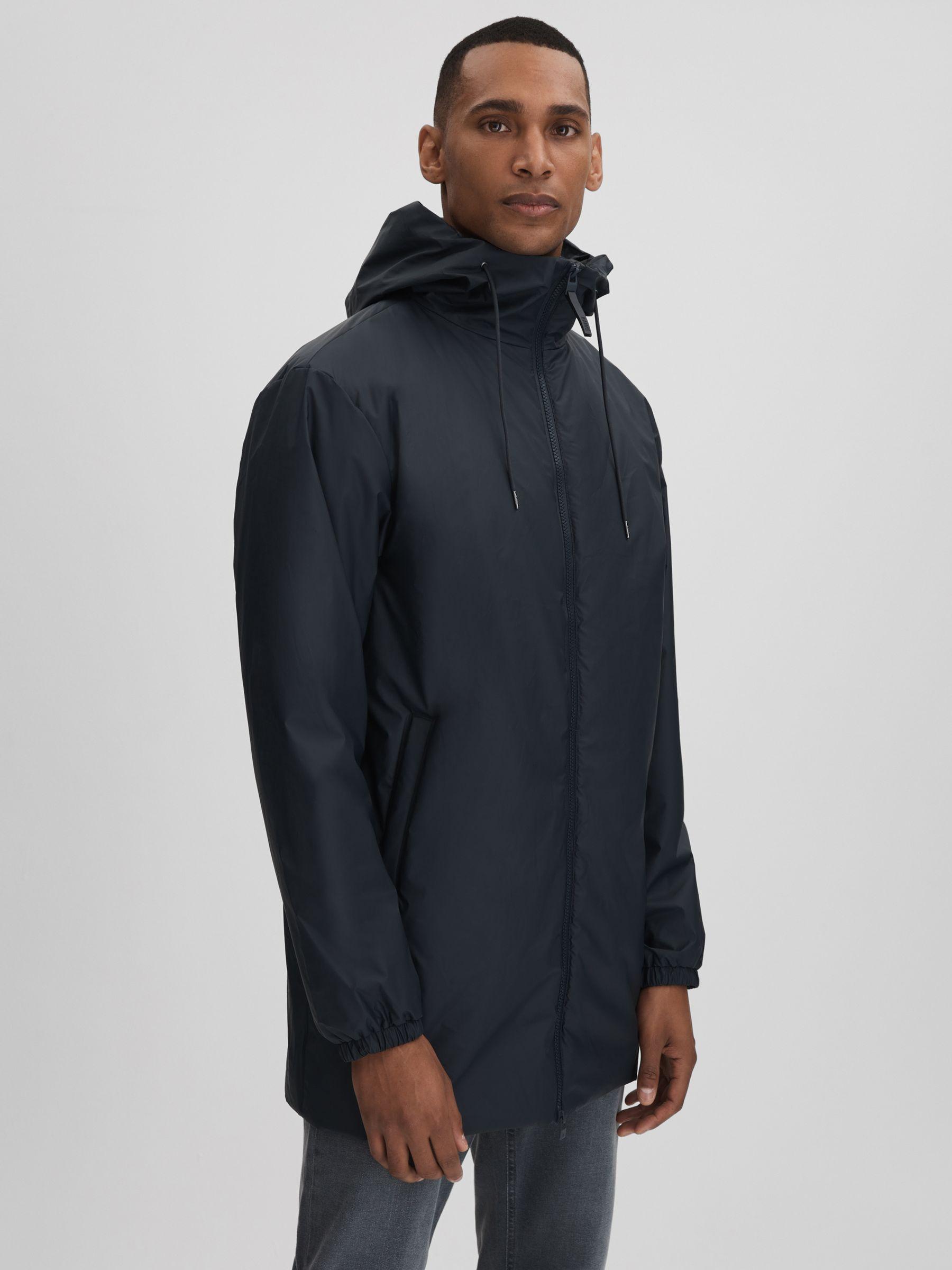 Rains Waterproof Long Jacket in Navy Product Image
