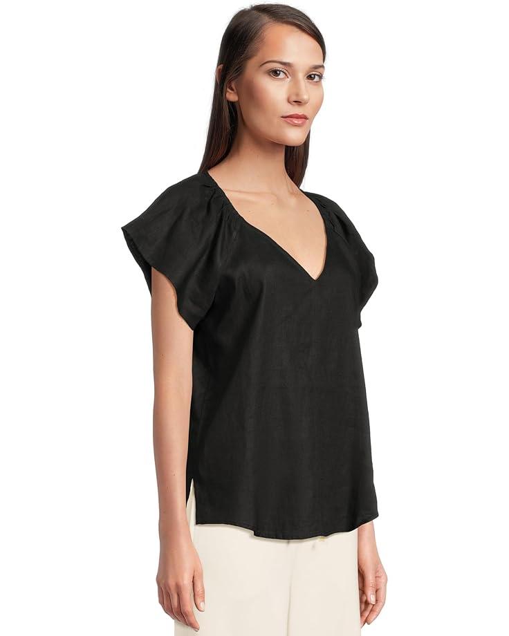 Short Sleeve Button Front Lace Trim Top Product Image