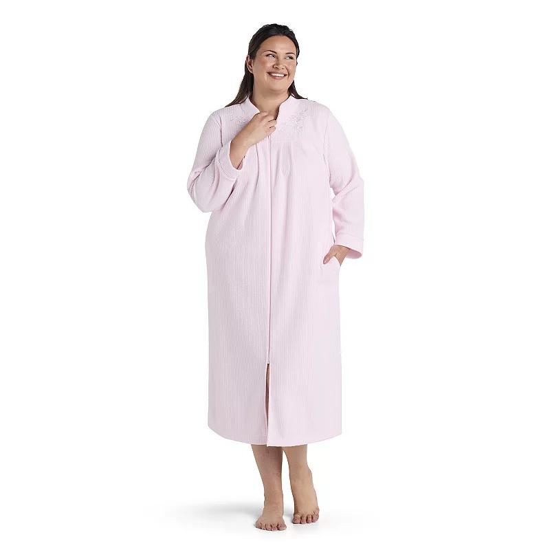 Plus Size Miss Elaine Essentials Brushed Back Terry Long Zip Robe, Women's, Size: 3XL, Green Product Image