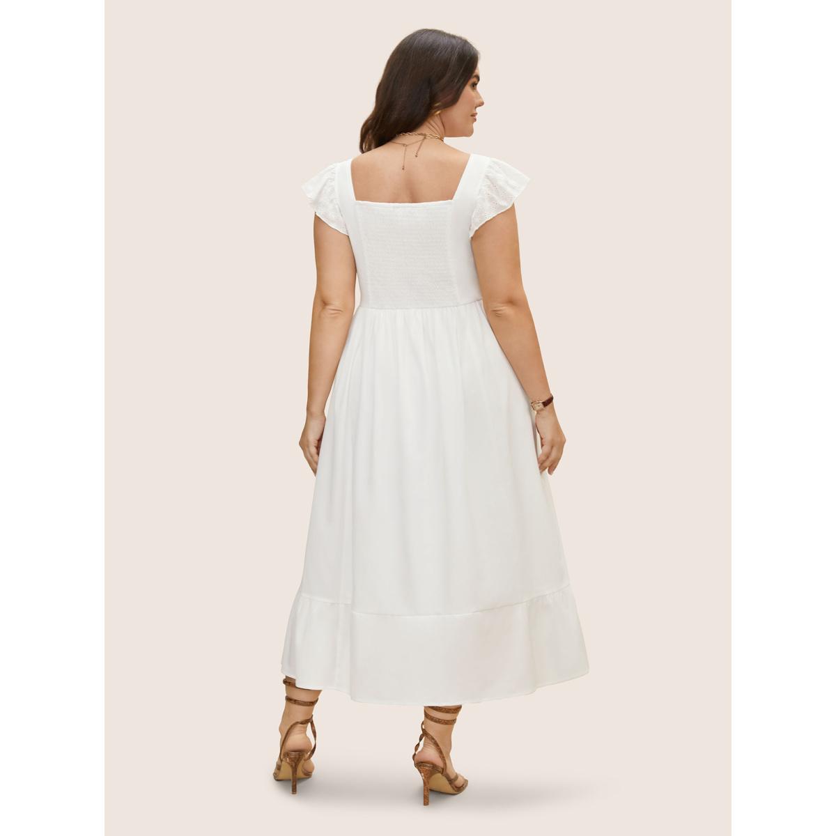 Plus Size Square Neck Broderie Anglaise Ruffle Cap Sleeve Dress Originalwhite Women Elegant Ruffles Square Neck Cap Sleeve Curvy BloomChic 18-20/2X Product Image