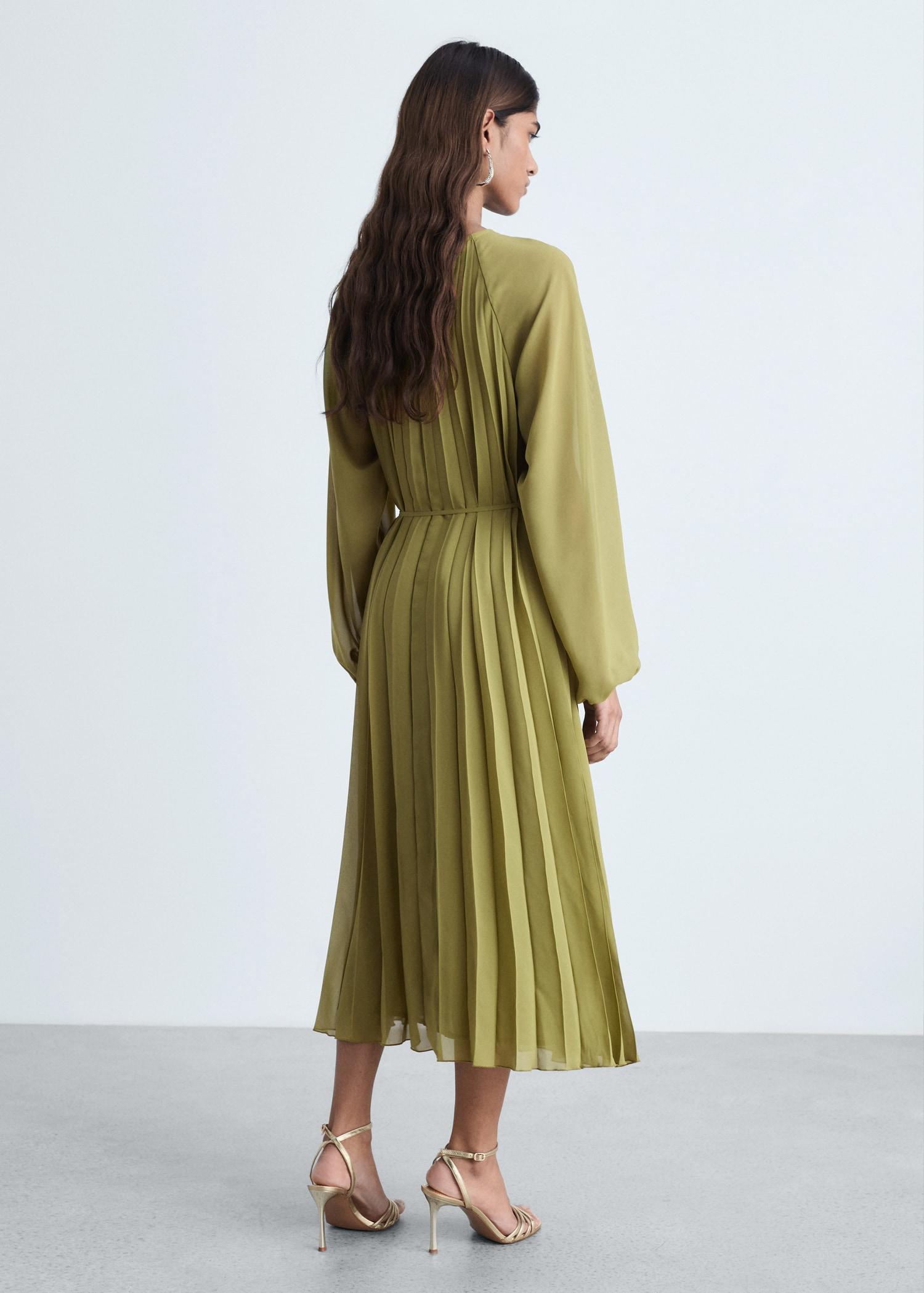 Pleated dress with bow belt - Women | MANGO USA Product Image