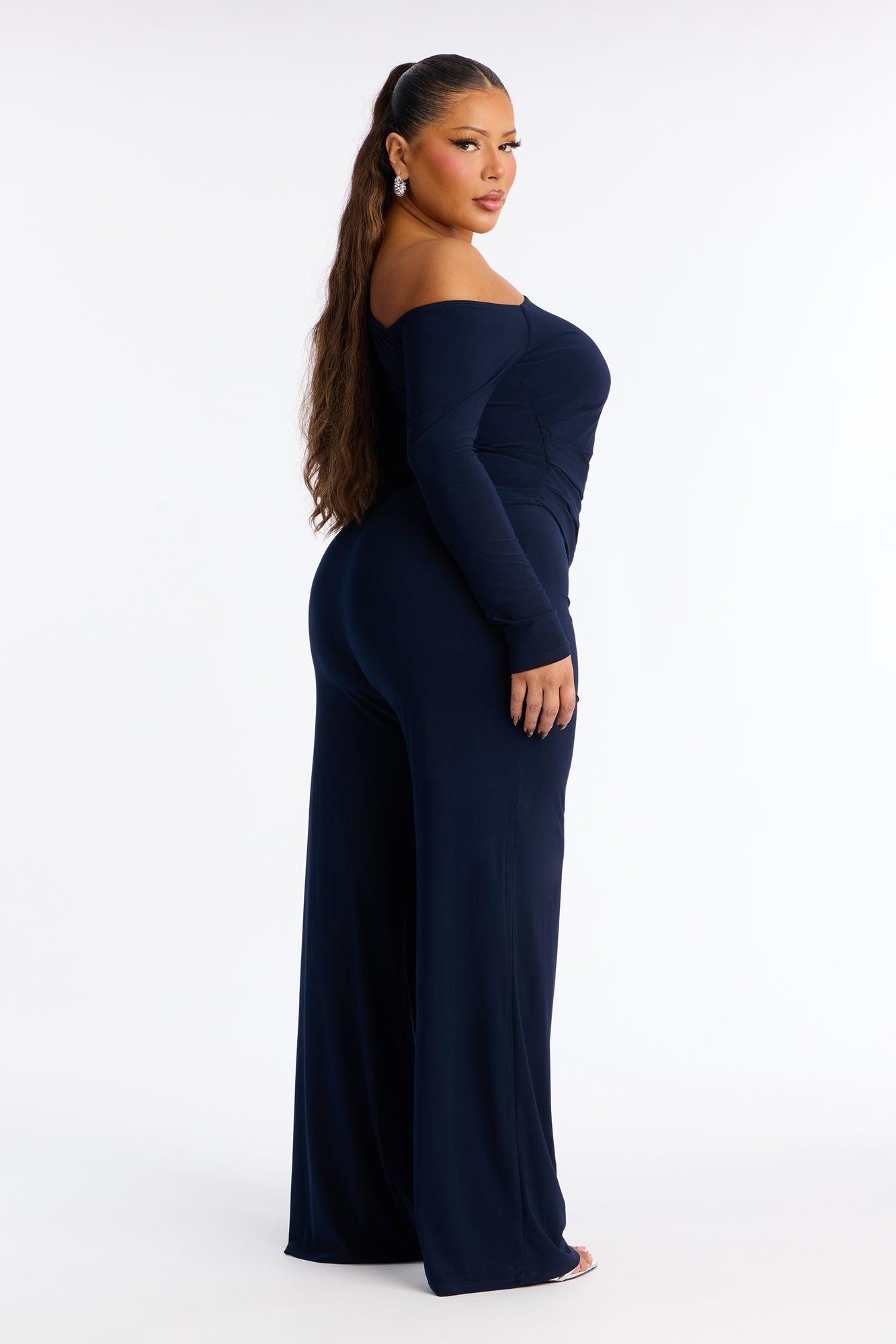 Giselle Off Shoulder Wide Leg Jumpsuit - Navy Female Product Image