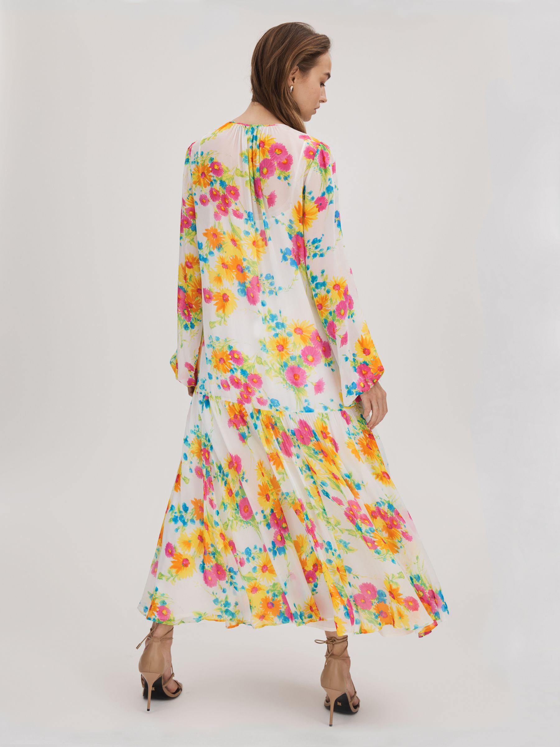 Florere Printed Tie Neck Midi Dress in Ivory/Multi Product Image