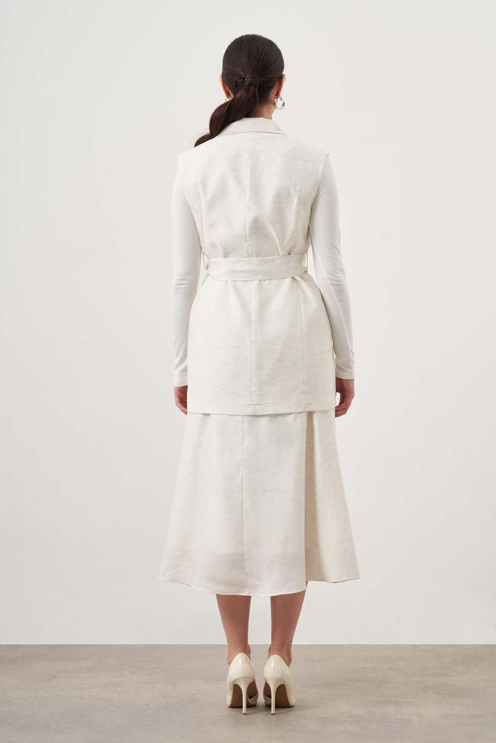 Mizalle Belted Vest Ecru Apparel Product Image