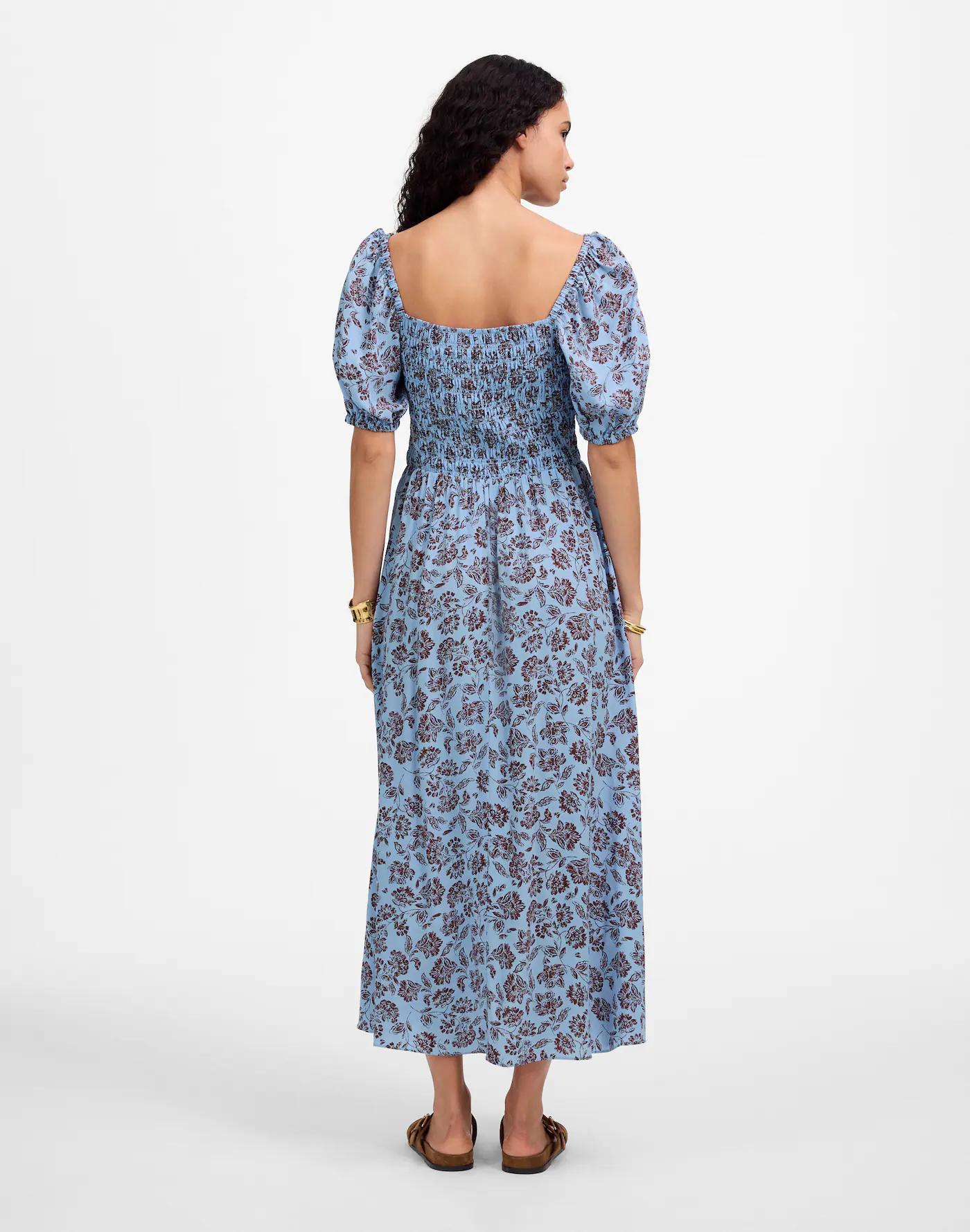 Smocked Puff-Sleeve Dress in Floral Product Image