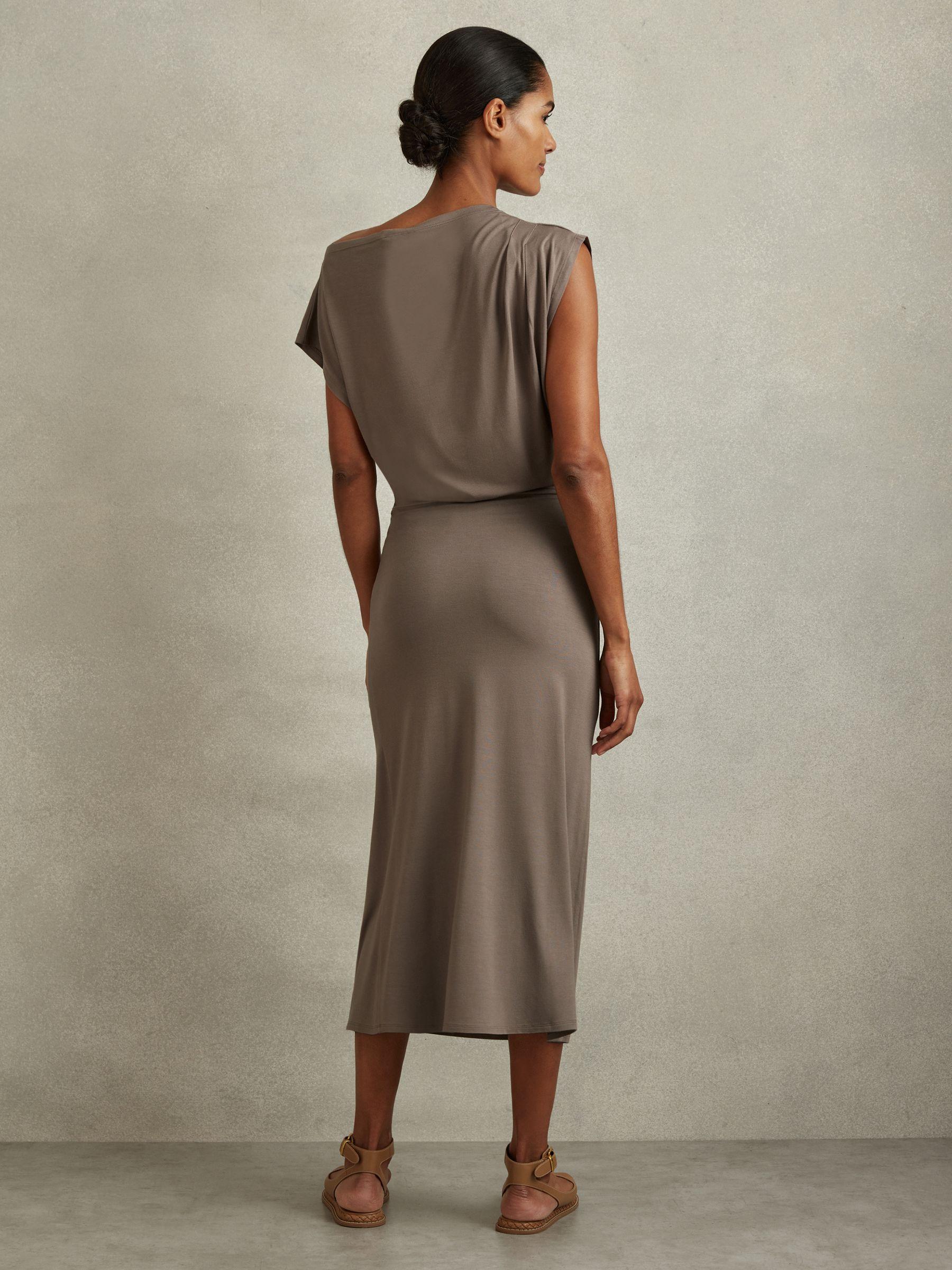 Ruched Jersey Midi Dress in Mocha Product Image