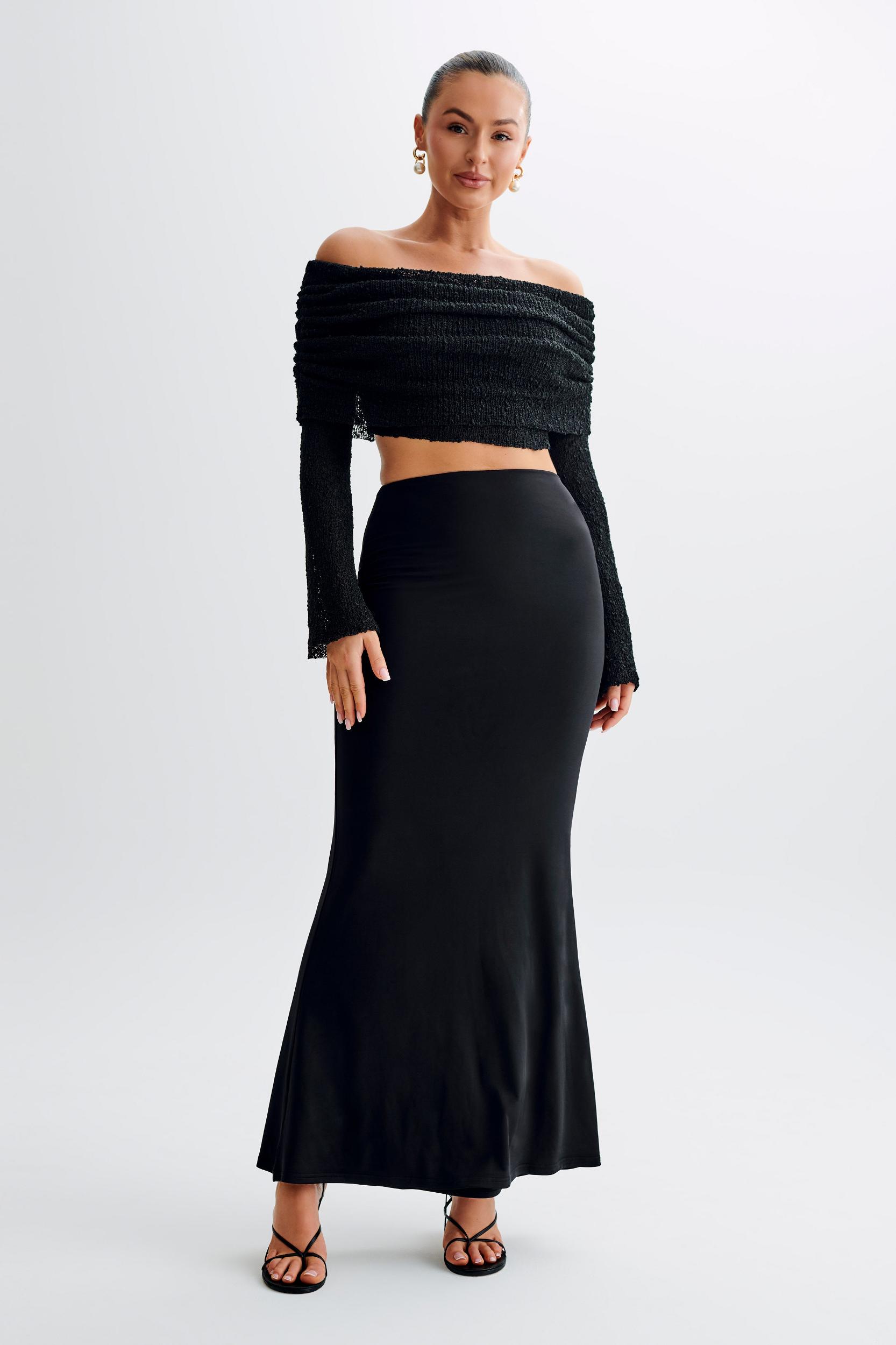 Marisol Off Shoulder Boucle Top - Black Product Image