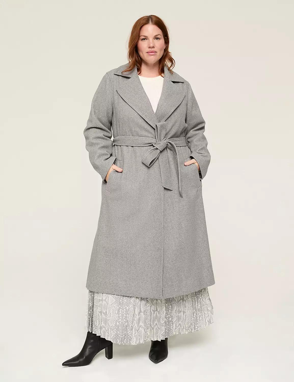 Faux-Wool Belted Long Coat Product Image