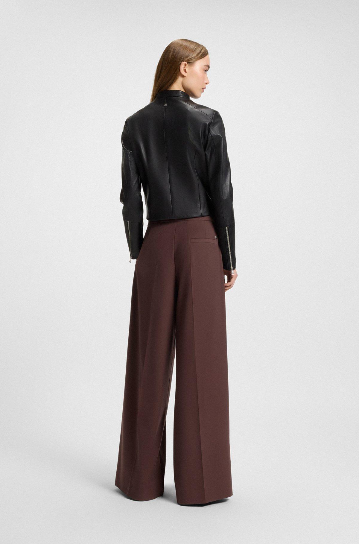 HUGO - Relaxed-fit pants in stretch fabric with wrap effect - Dark Brown Product Image