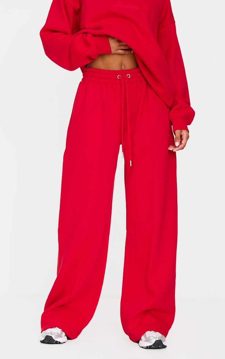 Dark Red Embroidered Straight Leg Sweatpants Product Image