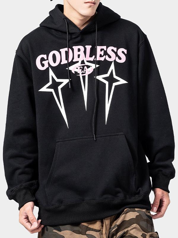 Men's Contrast Color Print Kangaroo Pocket Oversized Hoodie Product Image