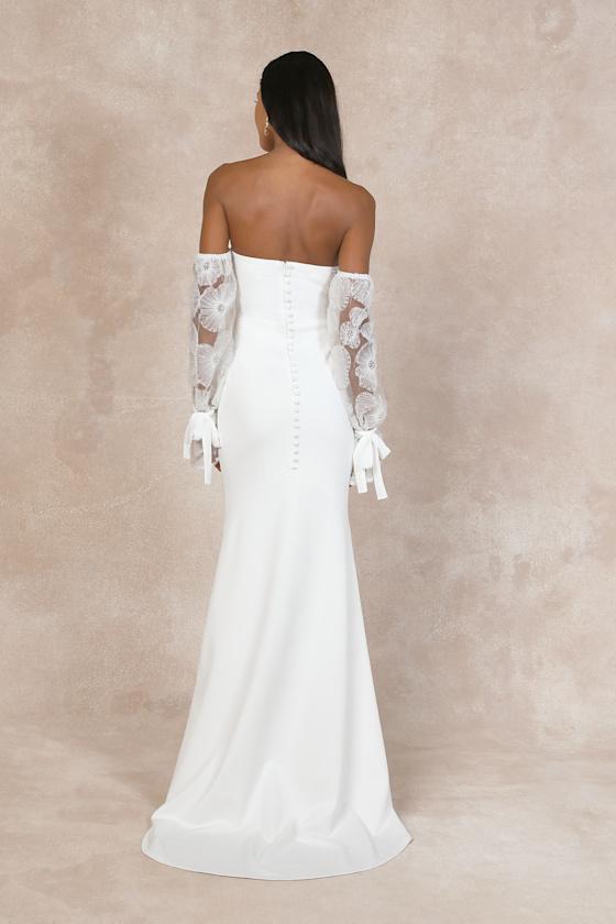 Everlasting Desire White Mesh Pearl Off-the-Shoulder Maxi Dress Product Image