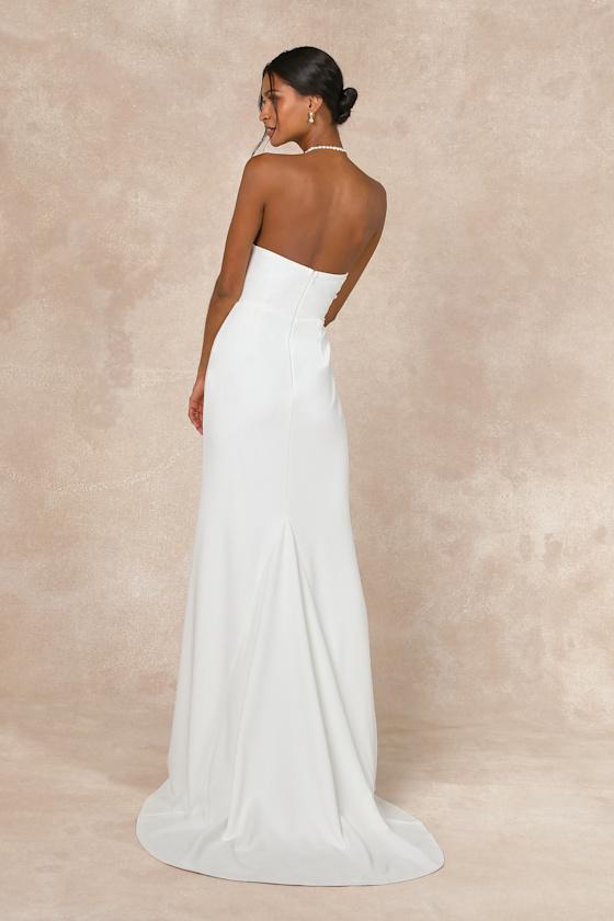 Momentous Romance White Strapless Bow Mermaid Maxi Dress Product Image