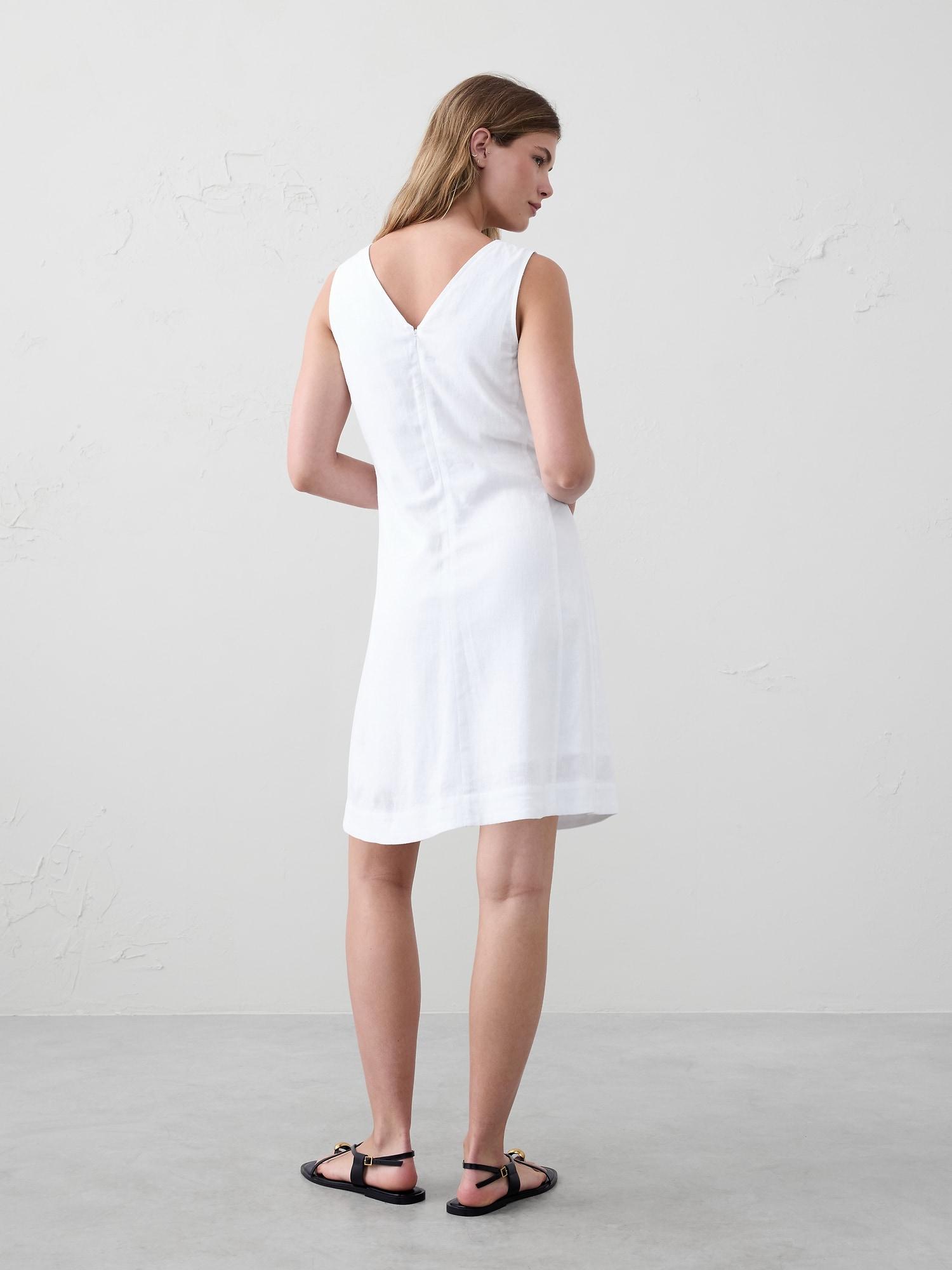 Linen-Blend Seamed Bodice Mini Dress Product Image