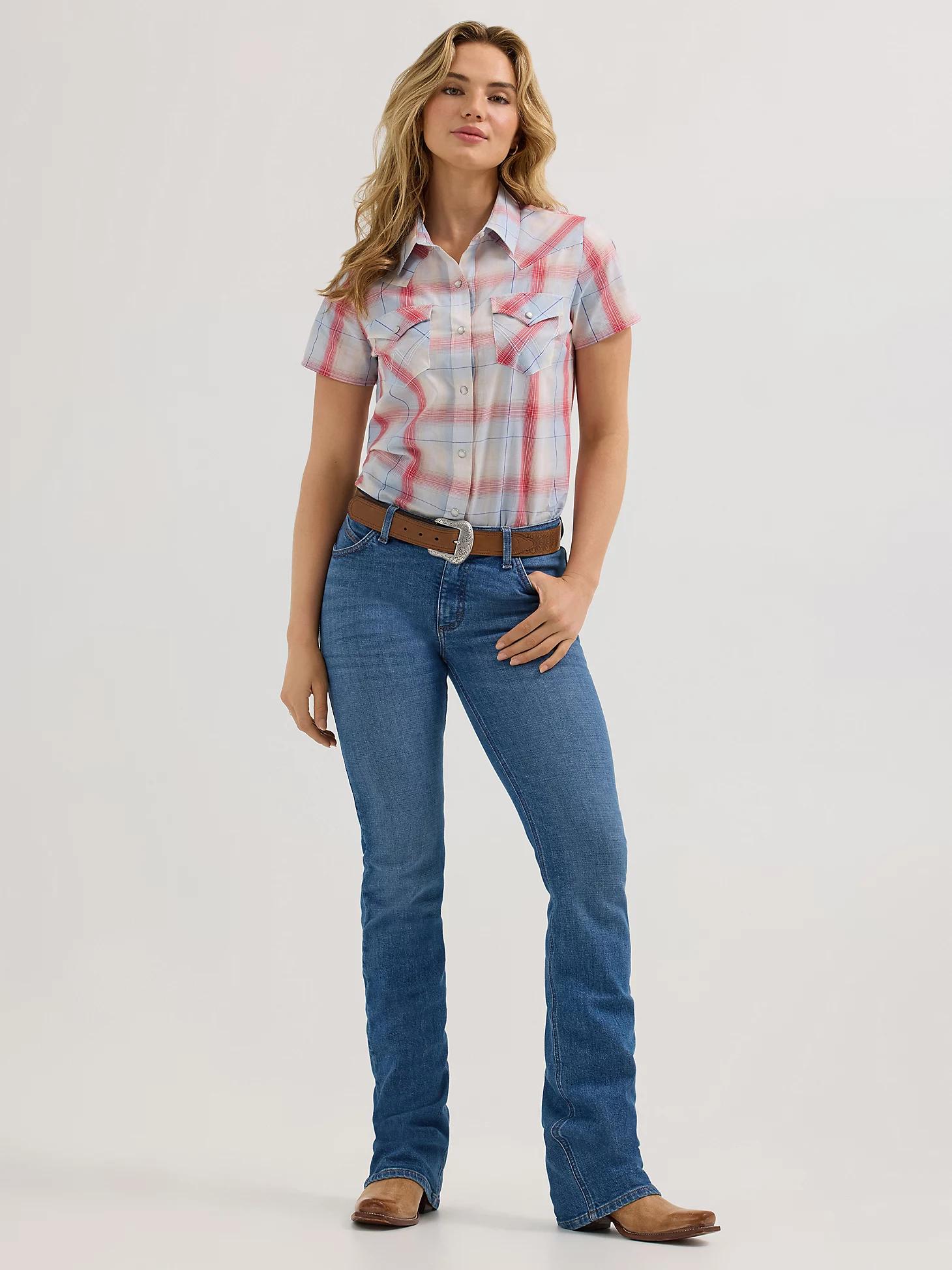 Women's Essential Short Sleeve Plaid Western Snap Top | Women's TOPS | Wrangler® Product Image