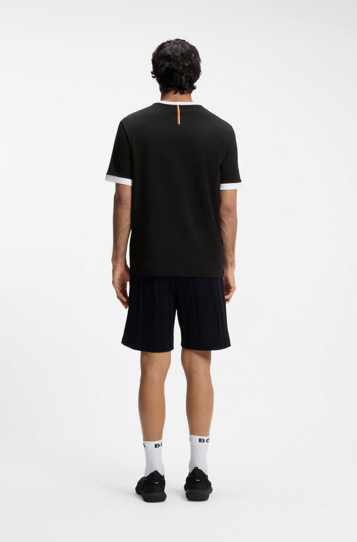 Stretch-cotton T-shirt with country flag and logo Product Image